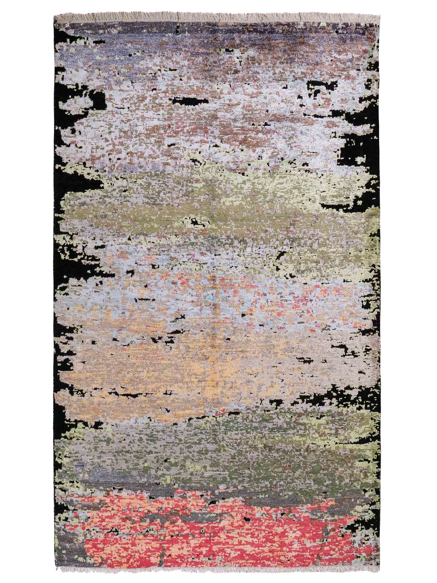 Handgeknüpfter Designer Orientteppich von Khademi aus Wolle mit Viskose, schwarz, mehrfarbig. Abstraktes Design. Von Hand geknüpft in Indien. Größe: 180x123cm. Teppichnummer: KB4-1628. Verkauf durch Jupiter Intl.