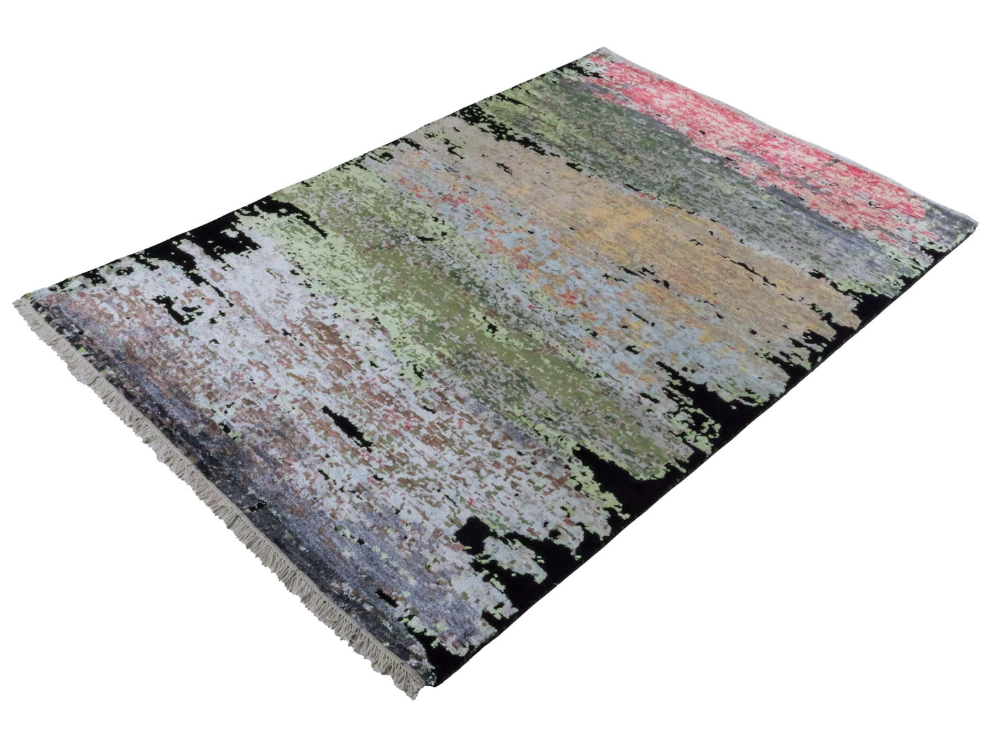 Handgeknüpfter Designer Orientteppich von Khademi aus Wolle mit Viskose, schwarz, mehrfarbig. Abstraktes Design. Von Hand geknüpft in Indien. Größe: 180x123cm. Teppichnummer: KB4-1628. Verkauf durch Jupiter Intl.