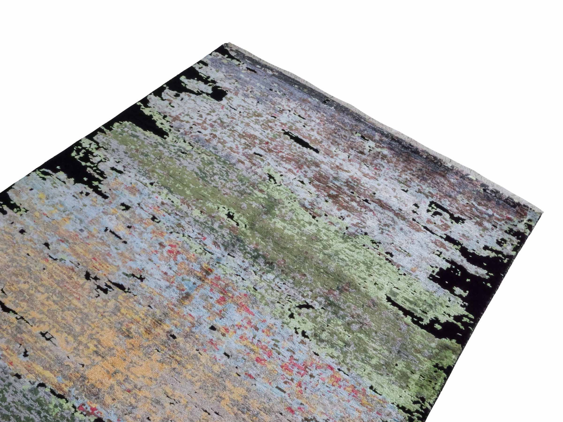 Handgeknüpfter Designer Orientteppich von Khademi aus Wolle mit Viskose, schwarz, mehrfarbig. Abstraktes Design. Von Hand geknüpft in Indien. Größe: 180x123cm. Teppichnummer: KB4-1628. Verkauf durch Jupiter Intl.