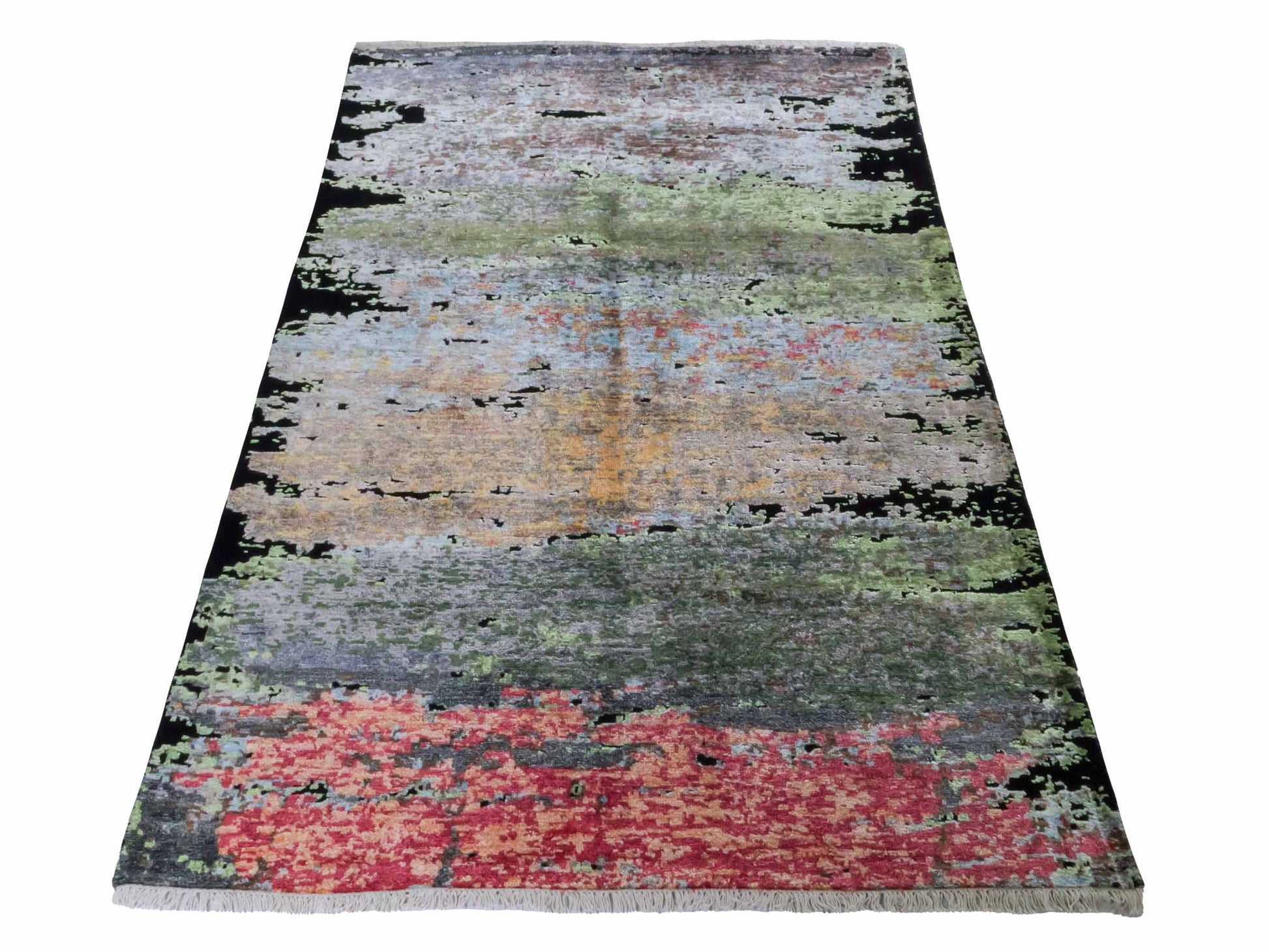 Handgeknüpfter Designer Orientteppich von Khademi aus Wolle mit Viskose, schwarz, mehrfarbig. Abstraktes Design. Von Hand geknüpft in Indien. Größe: 180x123cm. Teppichnummer: KB4-1628. Verkauf durch Jupiter Intl.