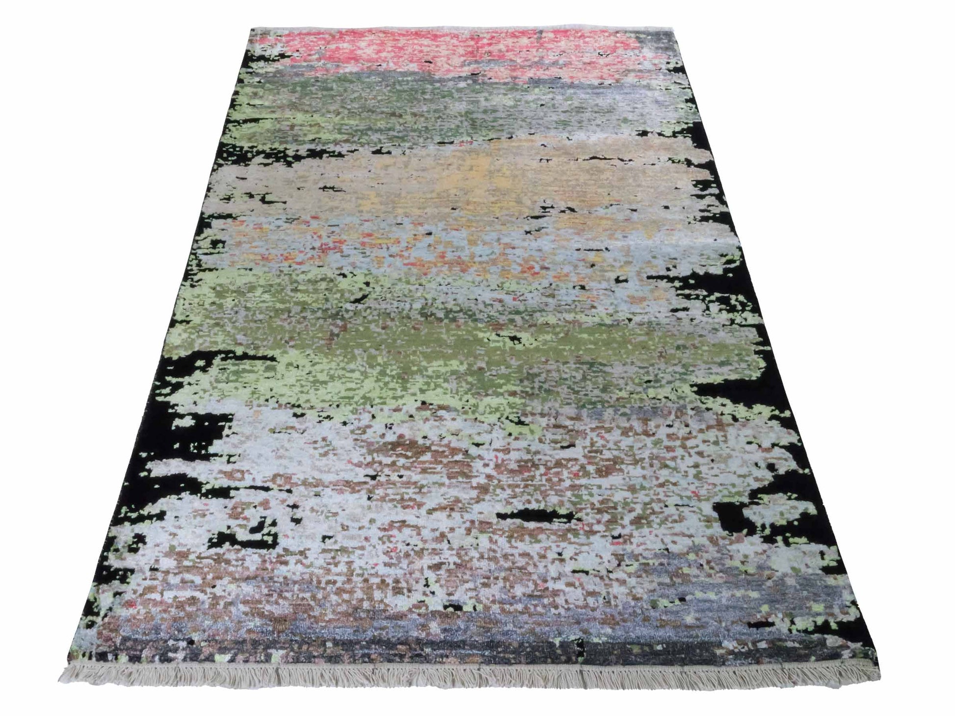 Handgeknüpfter Designer Orientteppich von Khademi aus Wolle mit Viskose, schwarz, mehrfarbig. Abstraktes Design. Von Hand geknüpft in Indien. Größe: 180x123cm. Teppichnummer: KB4-1628. Verkauf durch Jupiter Intl.