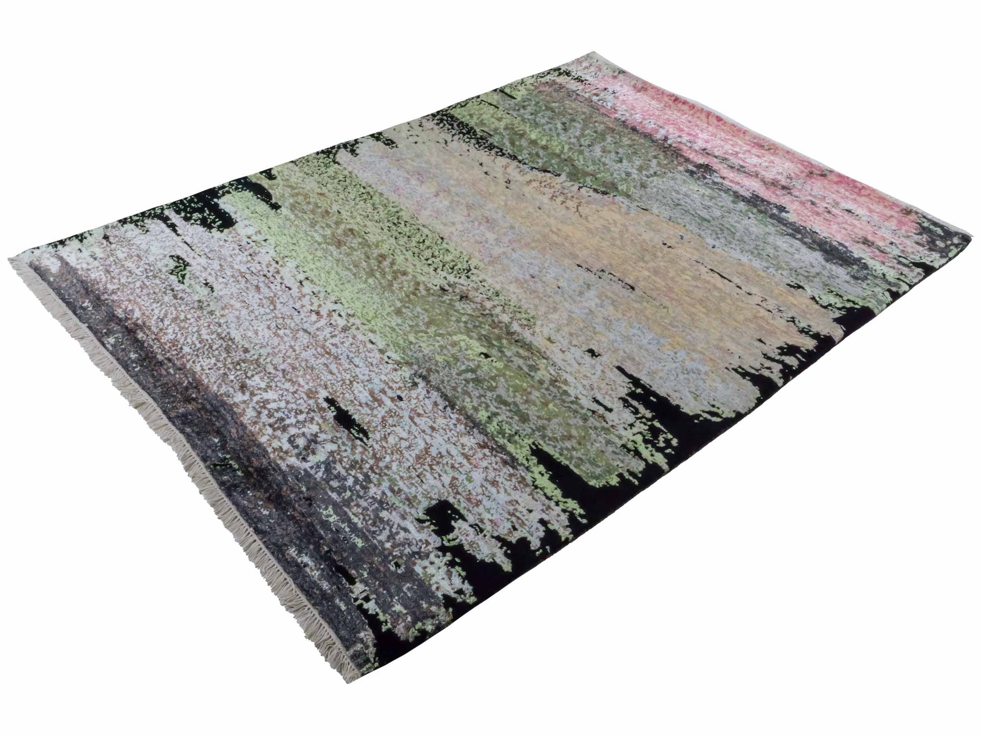 Handgeknüpfter Designer Orientteppich von Khademi aus Wolle mit Viskose, schwarz, mehrfarbig. Abstraktes Design. Von Hand geknüpft in Indien. Größe: 203x151cm. Teppichnummer: KB4-1623. Verkauf durch Jupiter Intl.