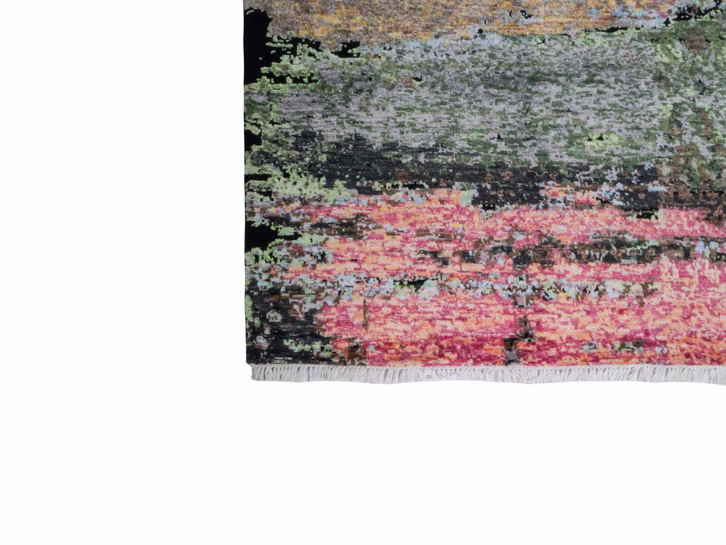 Handgeknüpfter Designer Orientteppich von Khademi aus Wolle mit Viskose, schwarz, mehrfarbig. Abstraktes Design. Von Hand geknüpft in Indien. Größe: 203x151cm. Teppichnummer: KB4-1623. Verkauf durch Jupiter Intl.