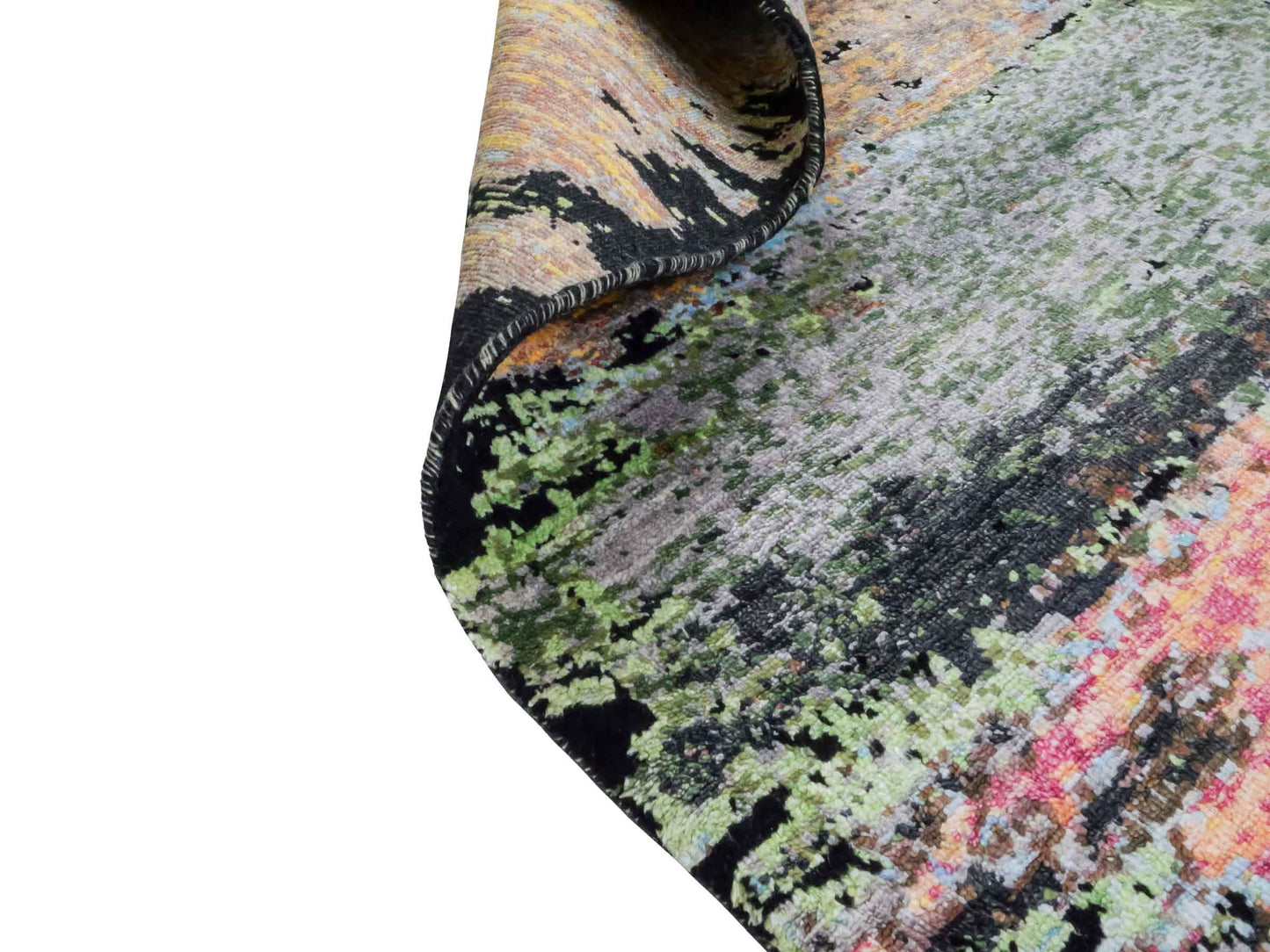 Handgeknüpfter Designer Orientteppich von Khademi aus Wolle mit Viskose, schwarz, mehrfarbig. Abstraktes Design. Von Hand geknüpft in Indien. Größe: 203x151cm. Teppichnummer: KB4-1623. Verkauf durch Jupiter Intl.