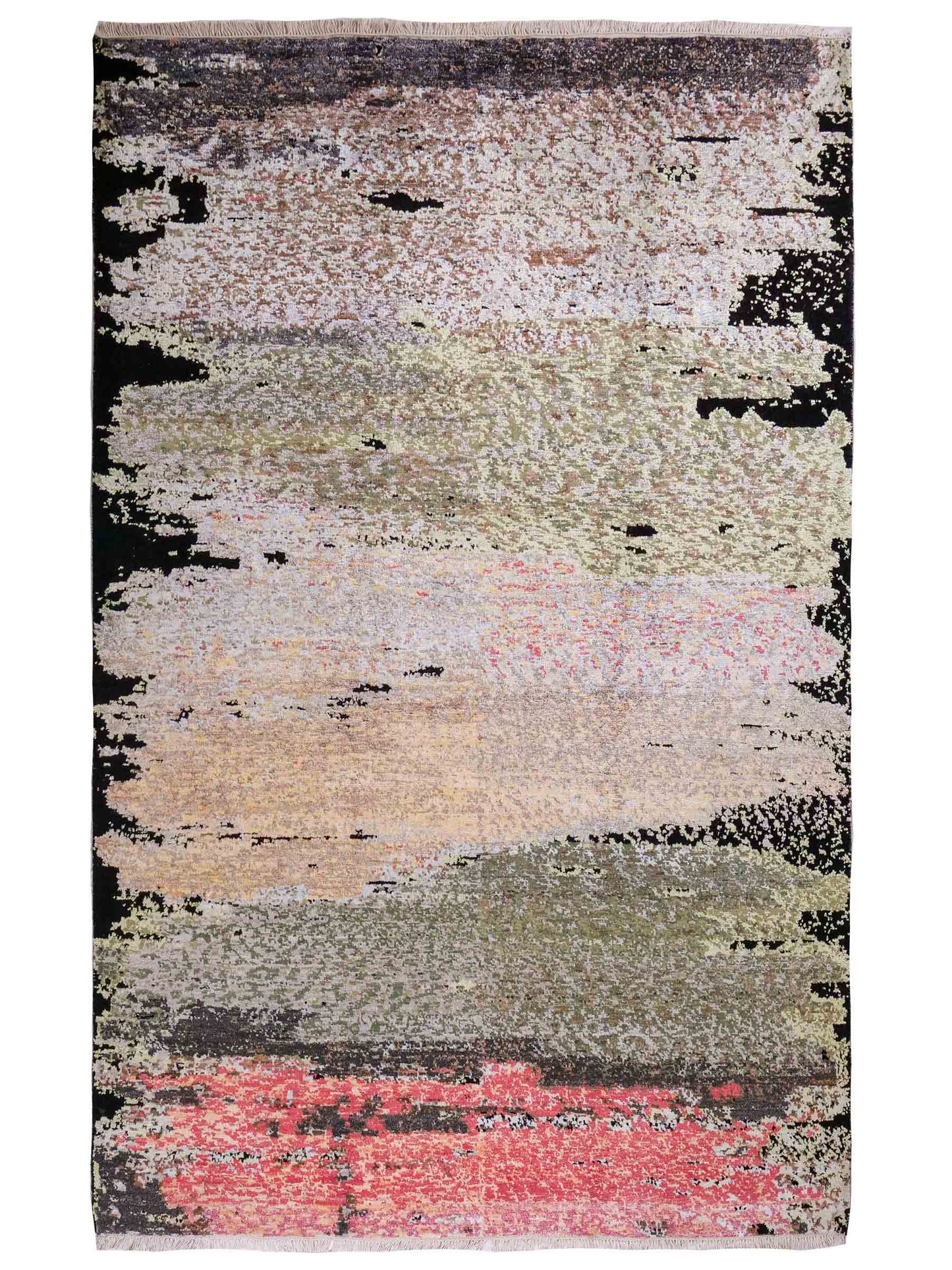 Handgeknüpfter Designer Orientteppich von Khademi aus Wolle mit Viskose, schwarz, mehrfarbig. Abstraktes Design. Von Hand geknüpft in Indien. Größe: 204x150cm. Teppichnummer: KB4-1624. Verkauf durch Jupiter Intl.