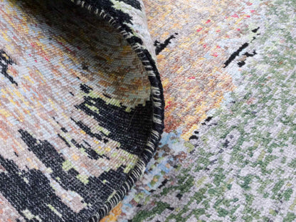 Handgeknüpfter Designer Orientteppich von Khademi aus Wolle mit Viskose, schwarz, mehrfarbig. Abstraktes Design. Von Hand geknüpft in Indien. Größe: 204x150cm. Teppichnummer: KB4-1624. Verkauf durch Jupiter Intl.