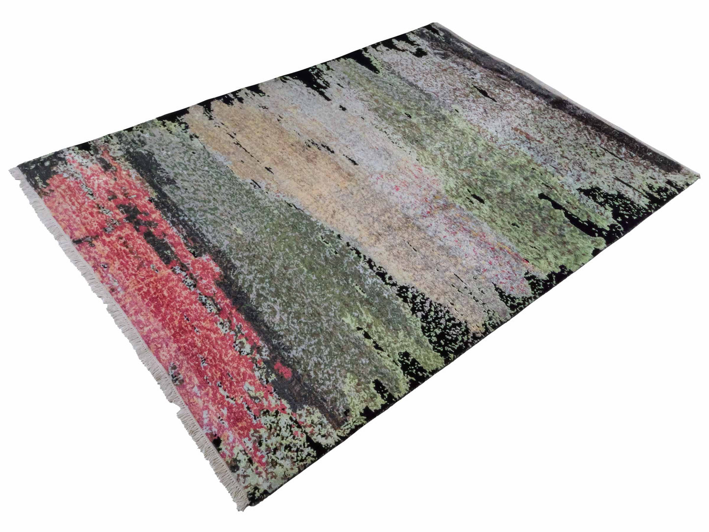 Handgeknüpfter Designer Orientteppich von Khademi aus Wolle mit Viskose, schwarz, mehrfarbig. Abstraktes Design. Von Hand geknüpft in Indien. Größe: 204x150cm. Teppichnummer: KB4-1624. Verkauf durch Jupiter Intl.