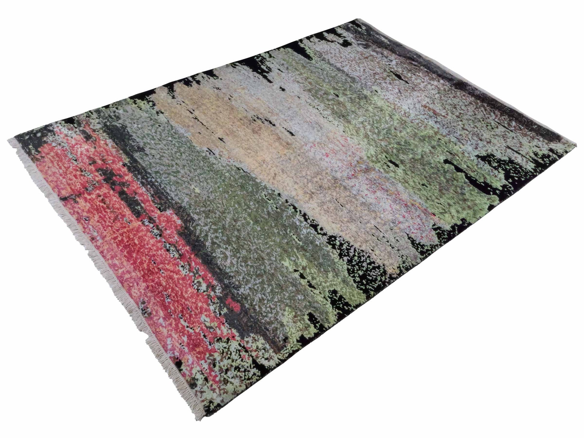 Handgeknüpfter Designer Orientteppich von Khademi aus Wolle mit Viskose, schwarz, mehrfarbig. Abstraktes Design. Von Hand geknüpft in Indien. Größe: 204x150cm. Teppichnummer: KB4-1624. Verkauf durch Jupiter Intl.