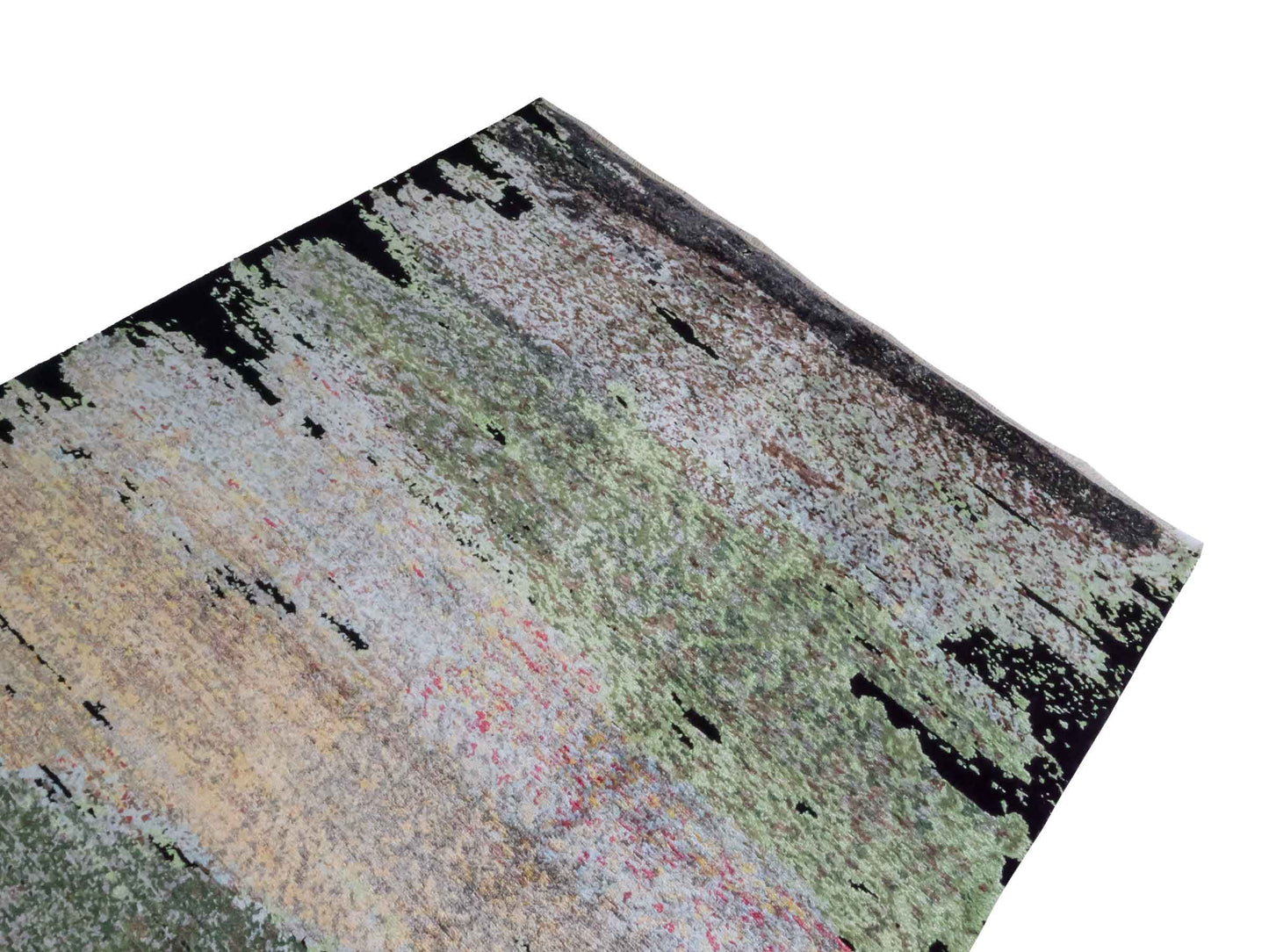 Handgeknüpfter Designer Orientteppich von Khademi aus Wolle mit Viskose, schwarz, mehrfarbig. Abstraktes Design. Von Hand geknüpft in Indien. Größe: 204x150cm. Teppichnummer: KB4-1624. Verkauf durch Jupiter Intl.