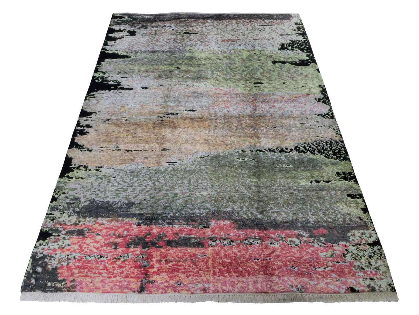 Handgeknüpfter Designer Orientteppich von Khademi aus Wolle mit Viskose, schwarz, mehrfarbig. Abstraktes Design. Von Hand geknüpft in Indien. Größe: 204x150cm. Teppichnummer: KB4-1624. Verkauf durch Jupiter Intl.