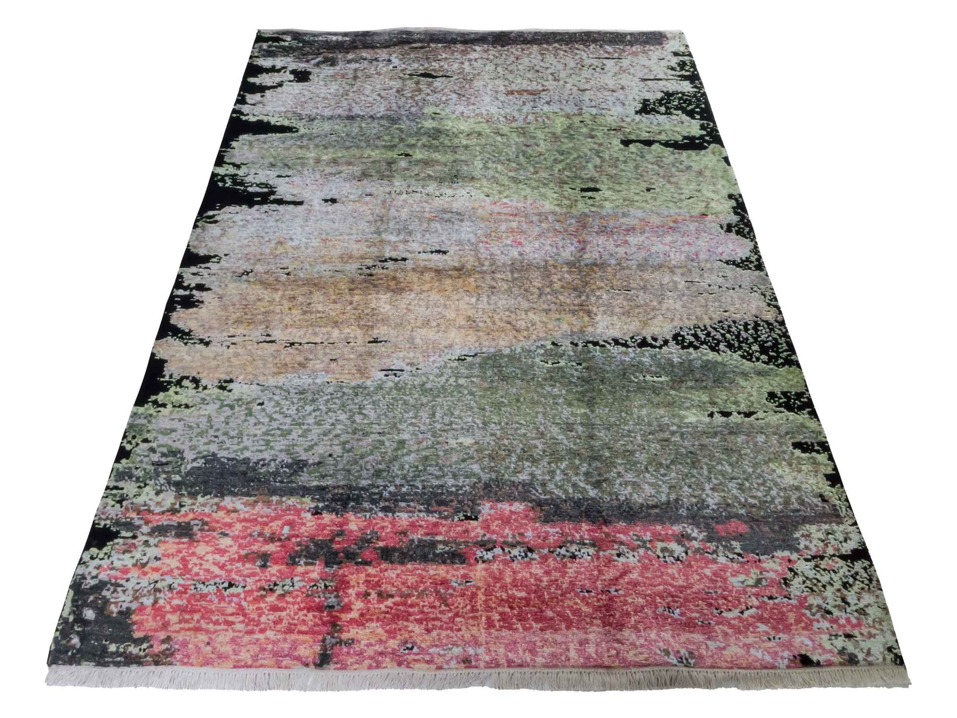 Handgeknüpfter Designer Orientteppich von Khademi aus Wolle mit Viskose, schwarz, mehrfarbig. Abstraktes Design. Von Hand geknüpft in Indien. Größe: 204x150cm. Teppichnummer: KB4-1624. Verkauf durch Jupiter Intl.