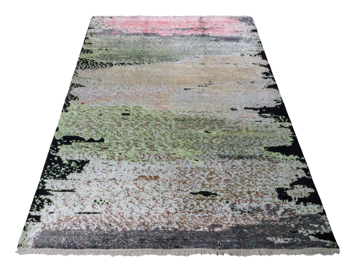 Handgeknüpfter Designer Orientteppich von Khademi aus Wolle mit Viskose, schwarz, mehrfarbig. Abstraktes Design. Von Hand geknüpft in Indien. Größe: 204x150cm. Teppichnummer: KB4-1624. Verkauf durch Jupiter Intl.