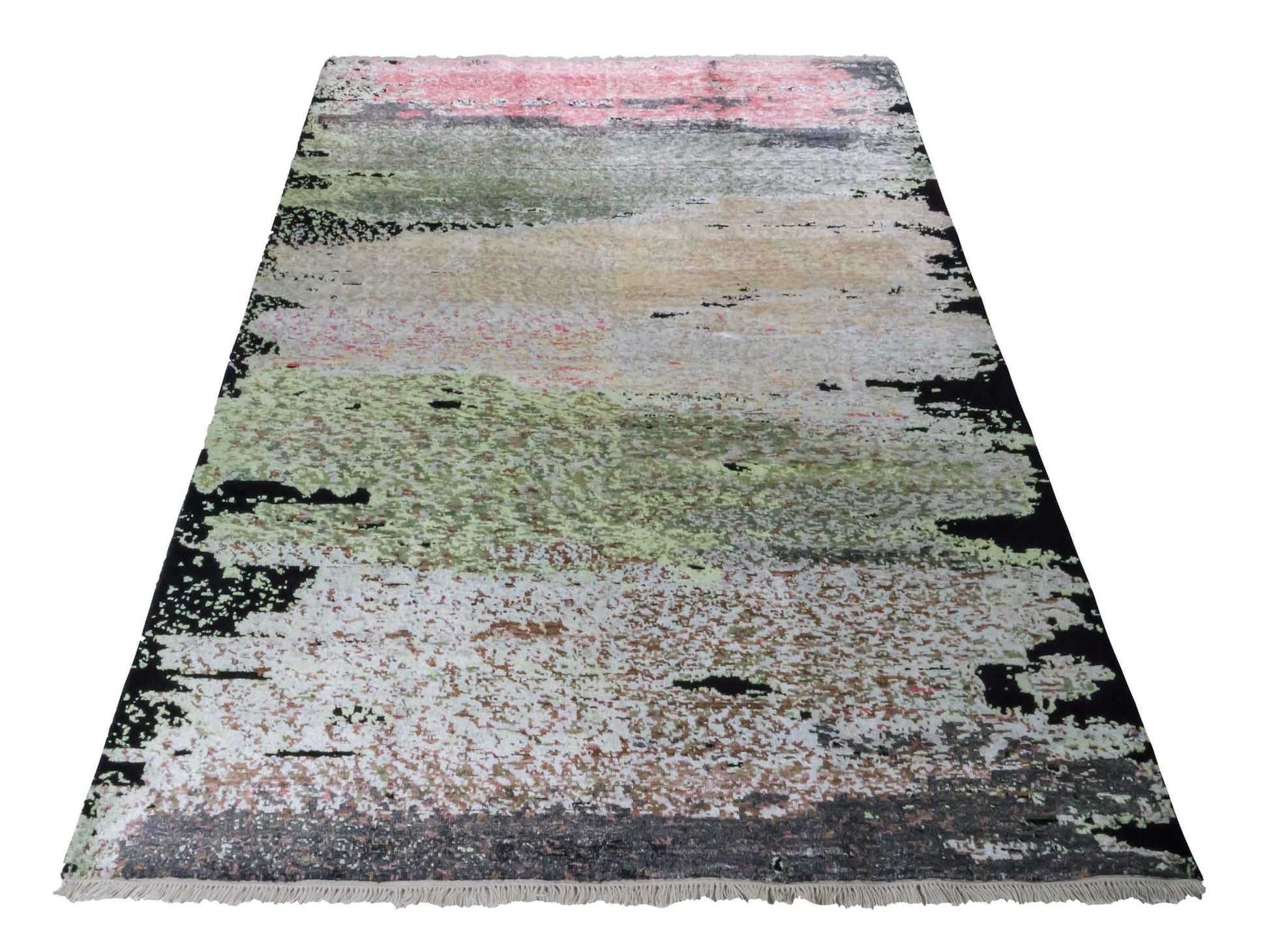 Handgeknüpfter Designer Orientteppich von Khademi aus Wolle mit Viskose, schwarz, mehrfarbig. Abstraktes Design. Von Hand geknüpft in Indien. Größe: 204x150cm. Teppichnummer: KB4-1624. Verkauf durch Jupiter Intl.