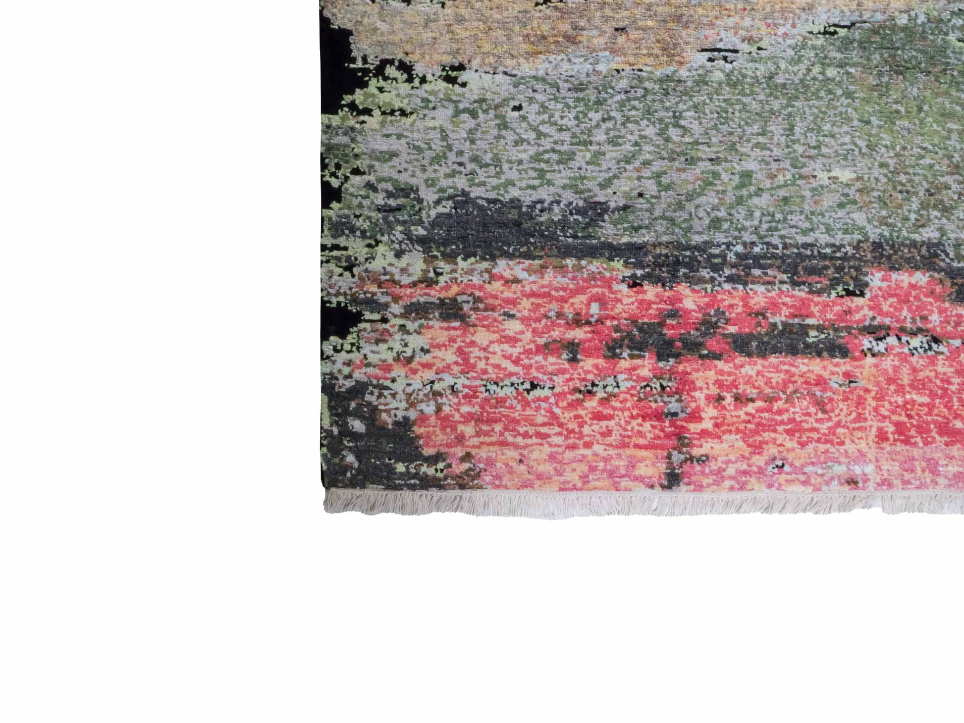 Handgeknüpfter Designer Orientteppich von Khademi aus Wolle mit Viskose, schwarz, mehrfarbig. Abstraktes Design. Von Hand geknüpft in Indien. Größe: 204x150cm. Teppichnummer: KB4-1624. Verkauf durch Jupiter Intl.