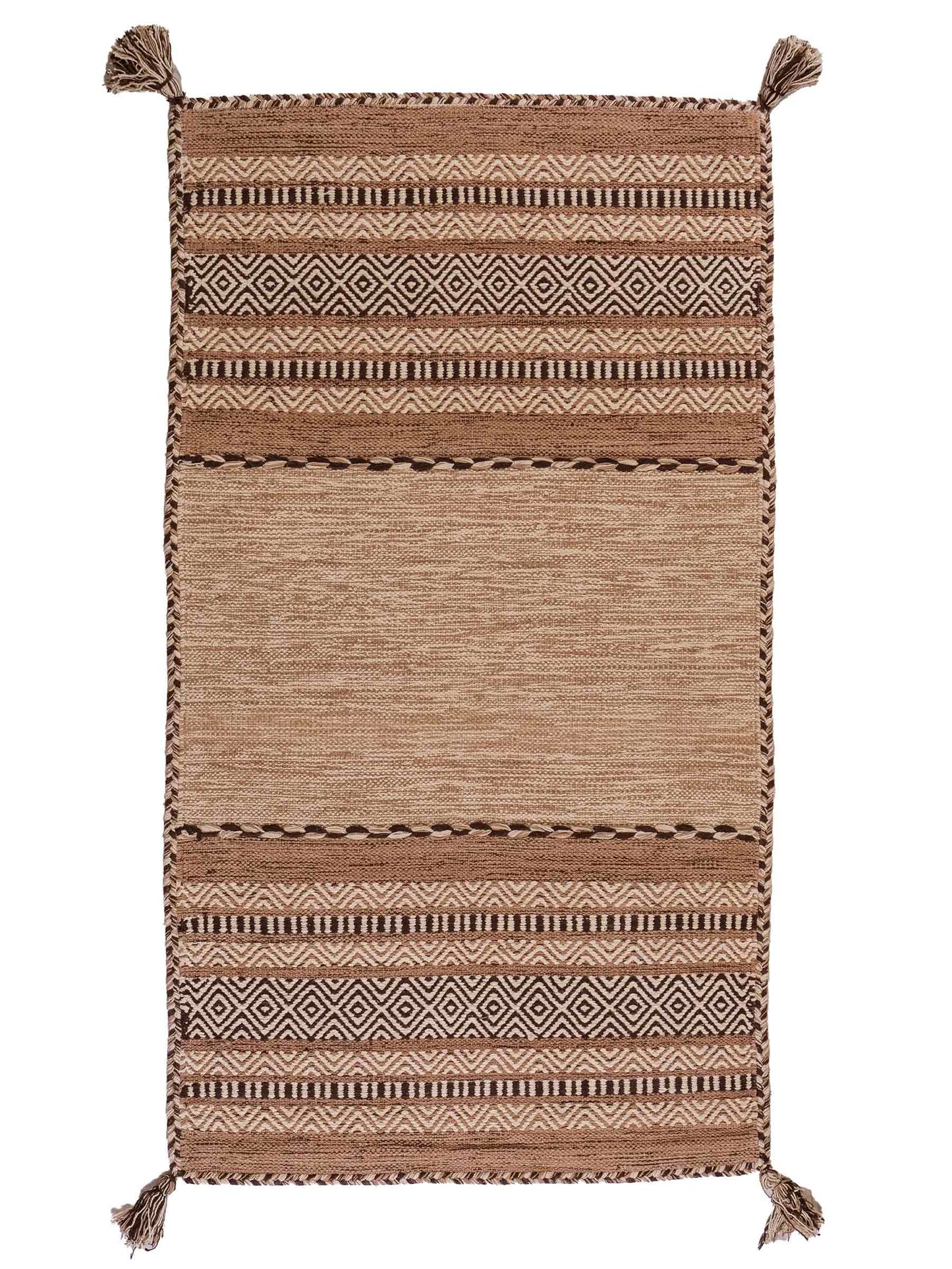 Handgewebter, moderner Indo Kelim Orientteppich von Khademi aus Baumwolle, beige. Geometrisches Design. Von Hand gewebt in Indien. Größe: 150x80cm. Teppichnummer: KB4-1655. Verkauf durch Jupiter Intl.
