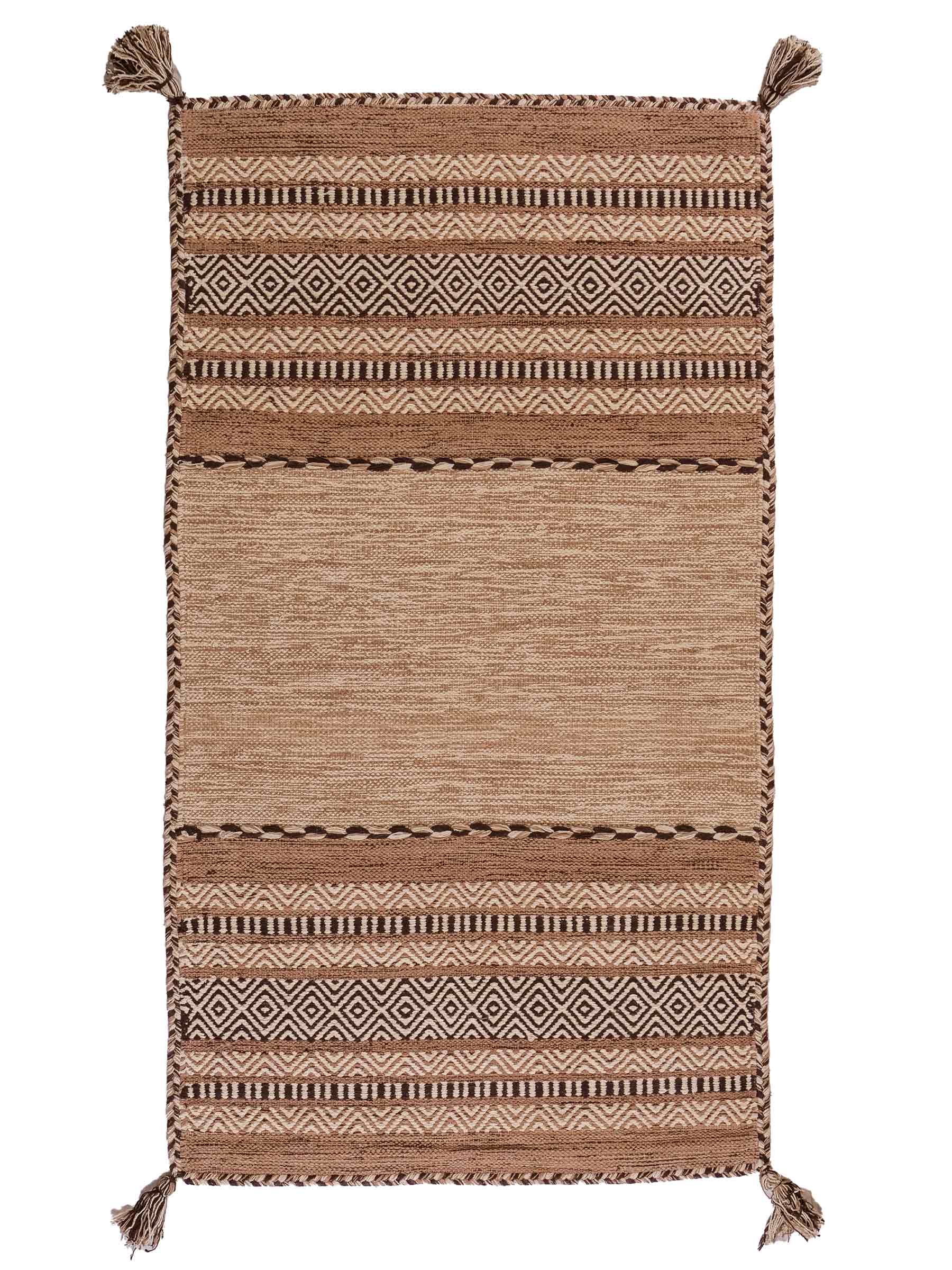 Handgewebter, moderner Indo Kelim Orientteppich von Khademi aus Baumwolle, beige. Geometrisches Design. Von Hand gewebt in Indien. Größe: 150x80cm. Teppichnummer: KB4-1655. Verkauf durch Jupiter Intl.