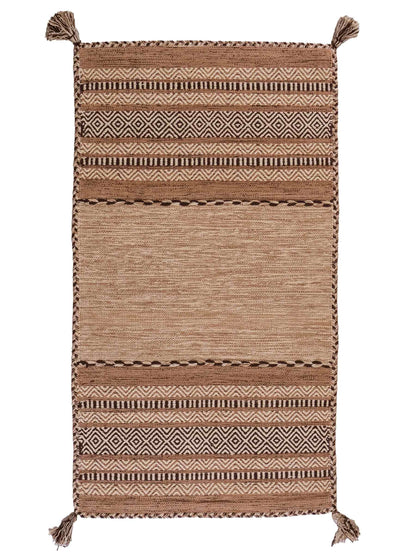 Handgewebter, moderner Indo Kelim Orientteppich von Khademi aus Baumwolle, beige. Geometrisches Design. Von Hand gewebt in Indien. Größe: 150x80cm. Teppichnummer: KB4-1655. Verkauf durch Jupiter Intl.