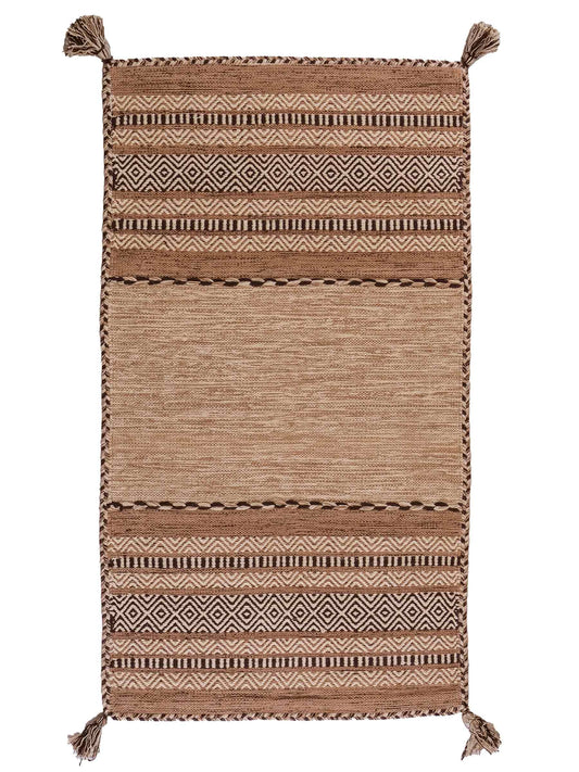 Handgewebter, moderner Indo Kelim Orientteppich von Khademi aus Baumwolle, beige. Geometrisches Design. Von Hand gewebt in Indien. Größe: 150x80cm. Teppichnummer: KB4-1655. Verkauf durch Jupiter Intl.