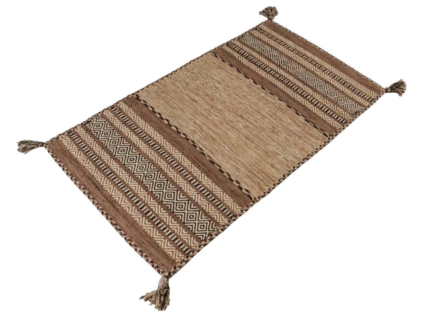 Handgewebter, moderner Indo Kelim Orientteppich von Khademi aus Baumwolle, beige. Geometrisches Design. Von Hand gewebt in Indien. Größe: 150x80cm. Teppichnummer: KB4-1655. Verkauf durch Jupiter Intl.