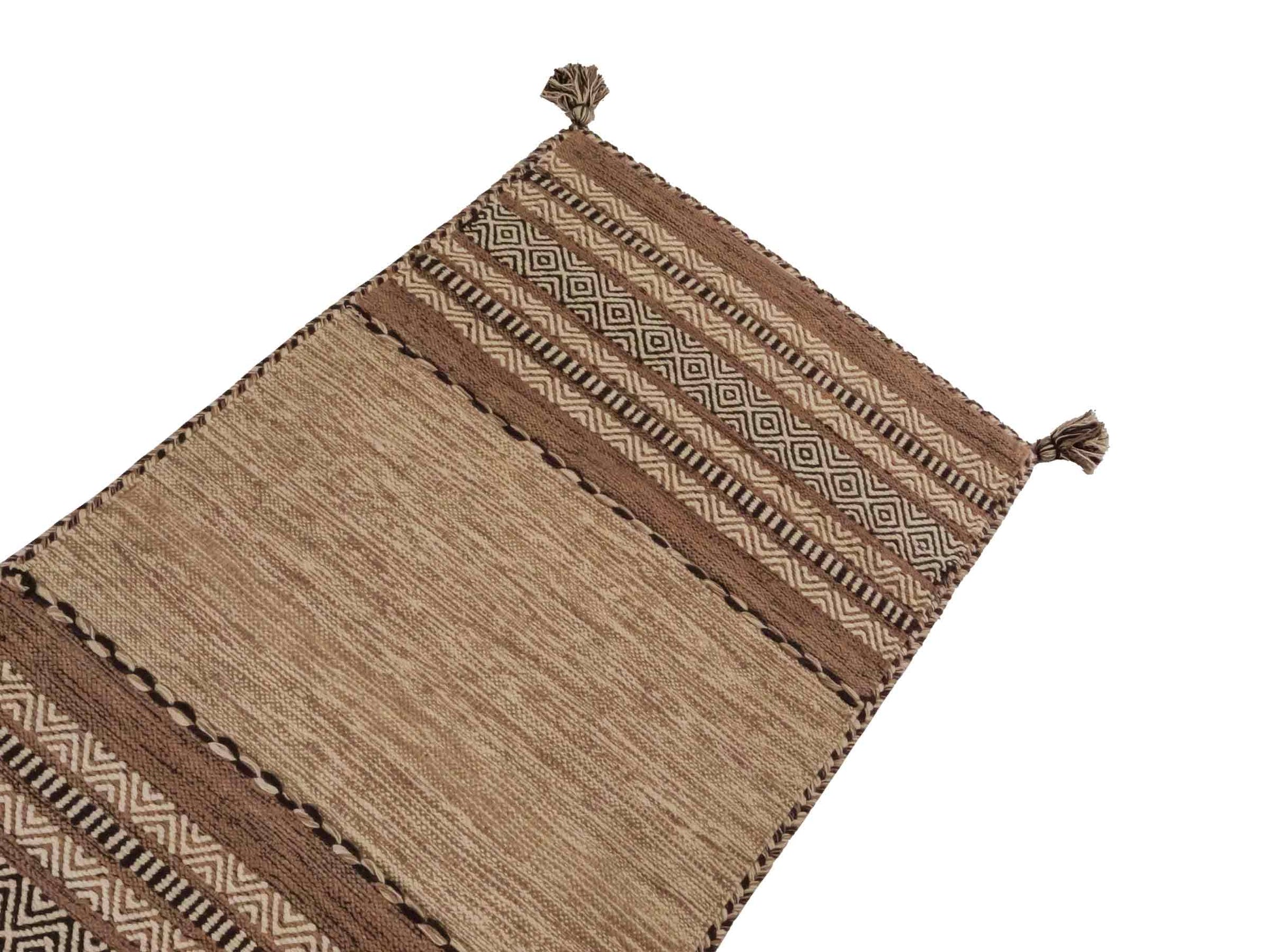 Handgewebter, moderner Indo Kelim Orientteppich von Khademi aus Baumwolle, beige. Geometrisches Design. Von Hand gewebt in Indien. Größe: 150x80cm. Teppichnummer: KB4-1655. Verkauf durch Jupiter Intl.