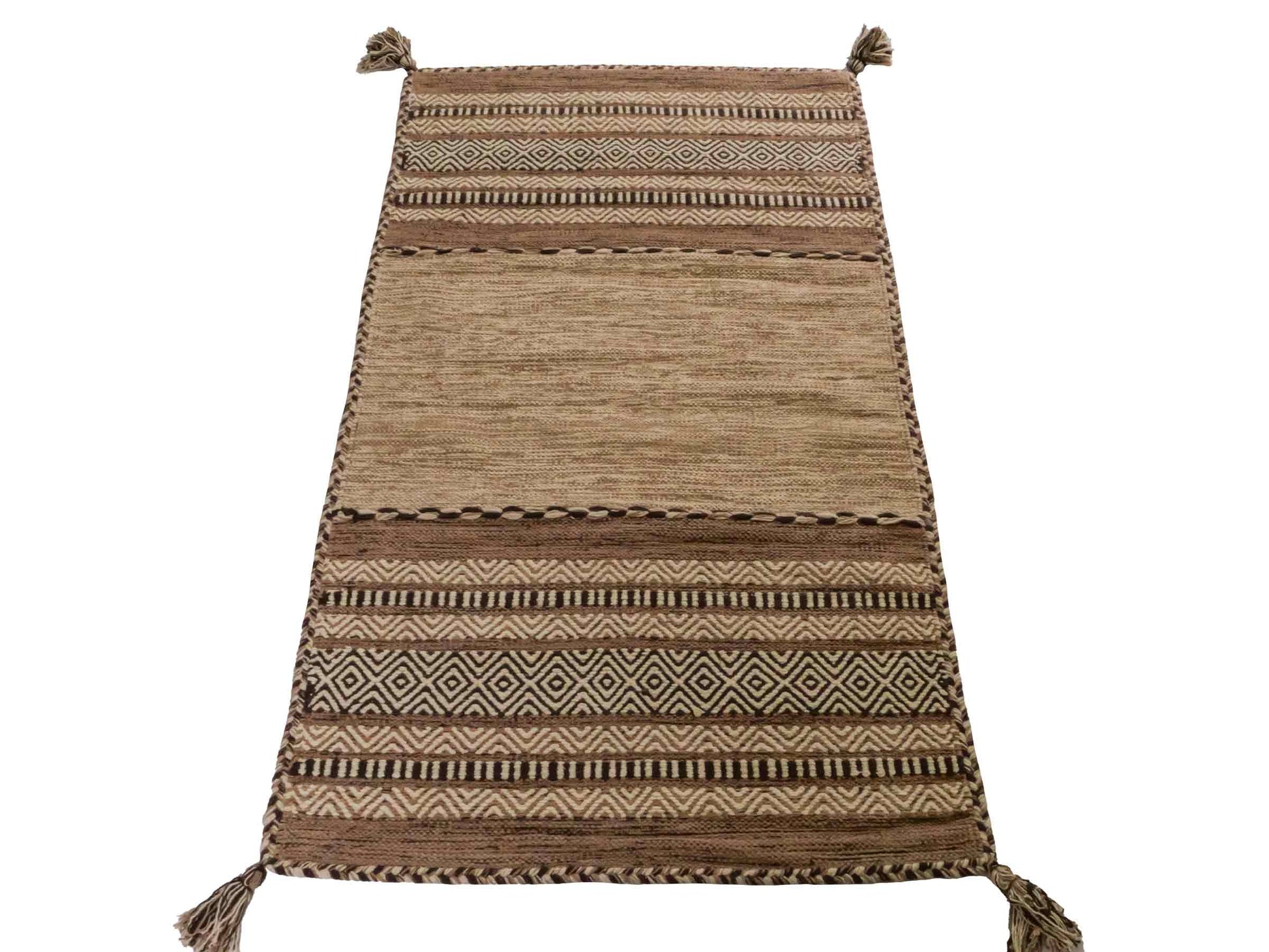 Handgewebter, moderner Indo Kelim Orientteppich von Khademi aus Baumwolle, beige. Geometrisches Design. Von Hand gewebt in Indien. Größe: 150x80cm. Teppichnummer: KB4-1655. Verkauf durch Jupiter Intl.