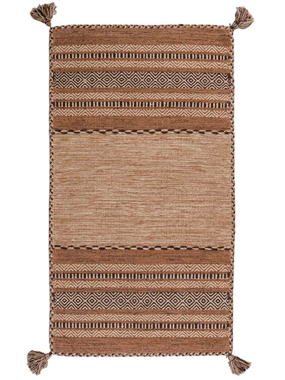 Handgewebter, moderner Indo Kelim Orientteppich von Khademi aus Baumwolle, beige. Geometrisches Design. Von Hand gewebt in Indien. Größe: 150x80cm. Teppichnummer: KB4-1656. Verkauf durch Jupiter Intl.