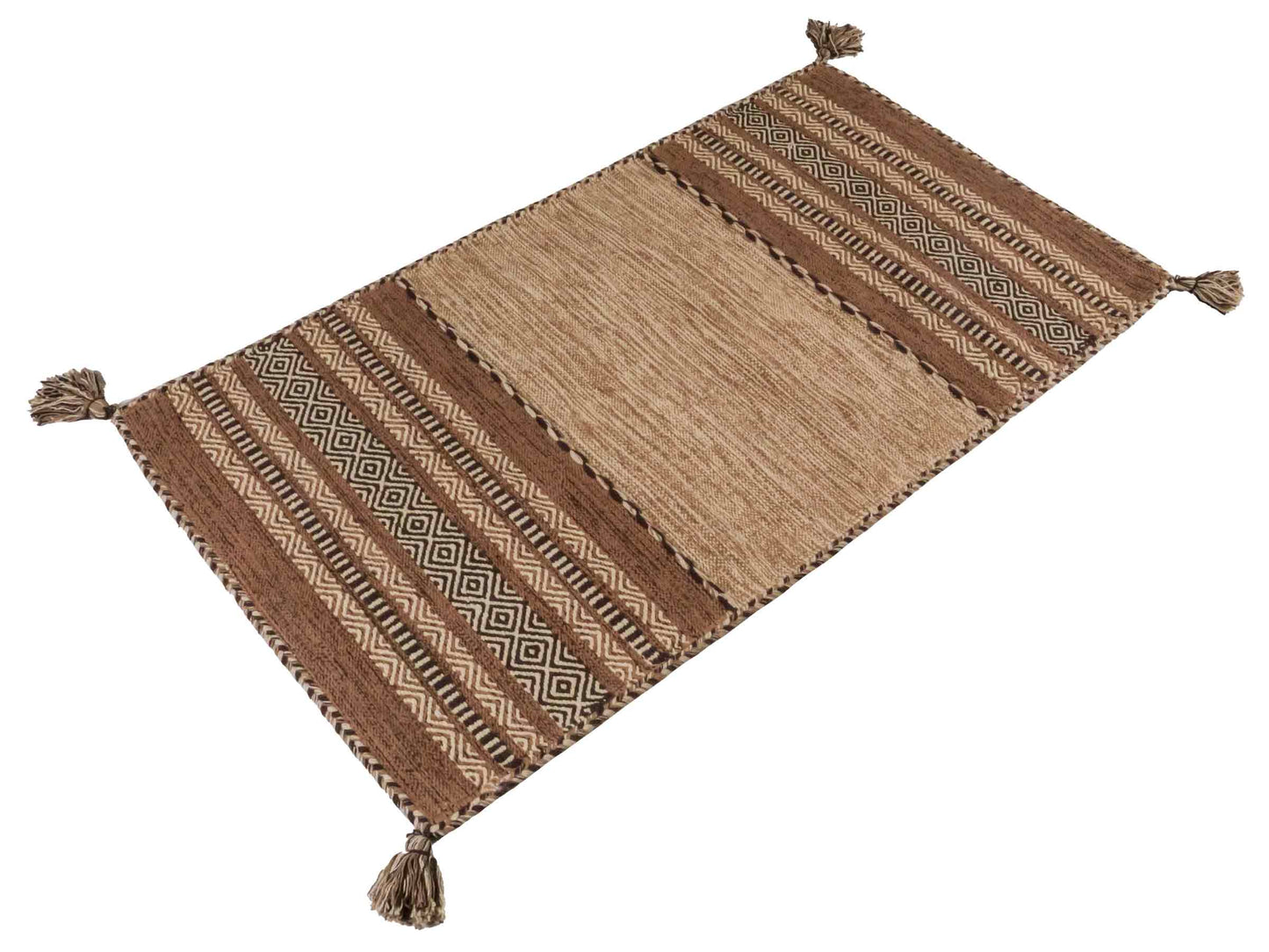 Handgewebter, moderner Indo Kelim Orientteppich von Khademi aus Baumwolle, beige. Geometrisches Design. Von Hand gewebt in Indien. Größe: 150x80cm. Teppichnummer: KB4-1656. Verkauf durch Jupiter Intl.