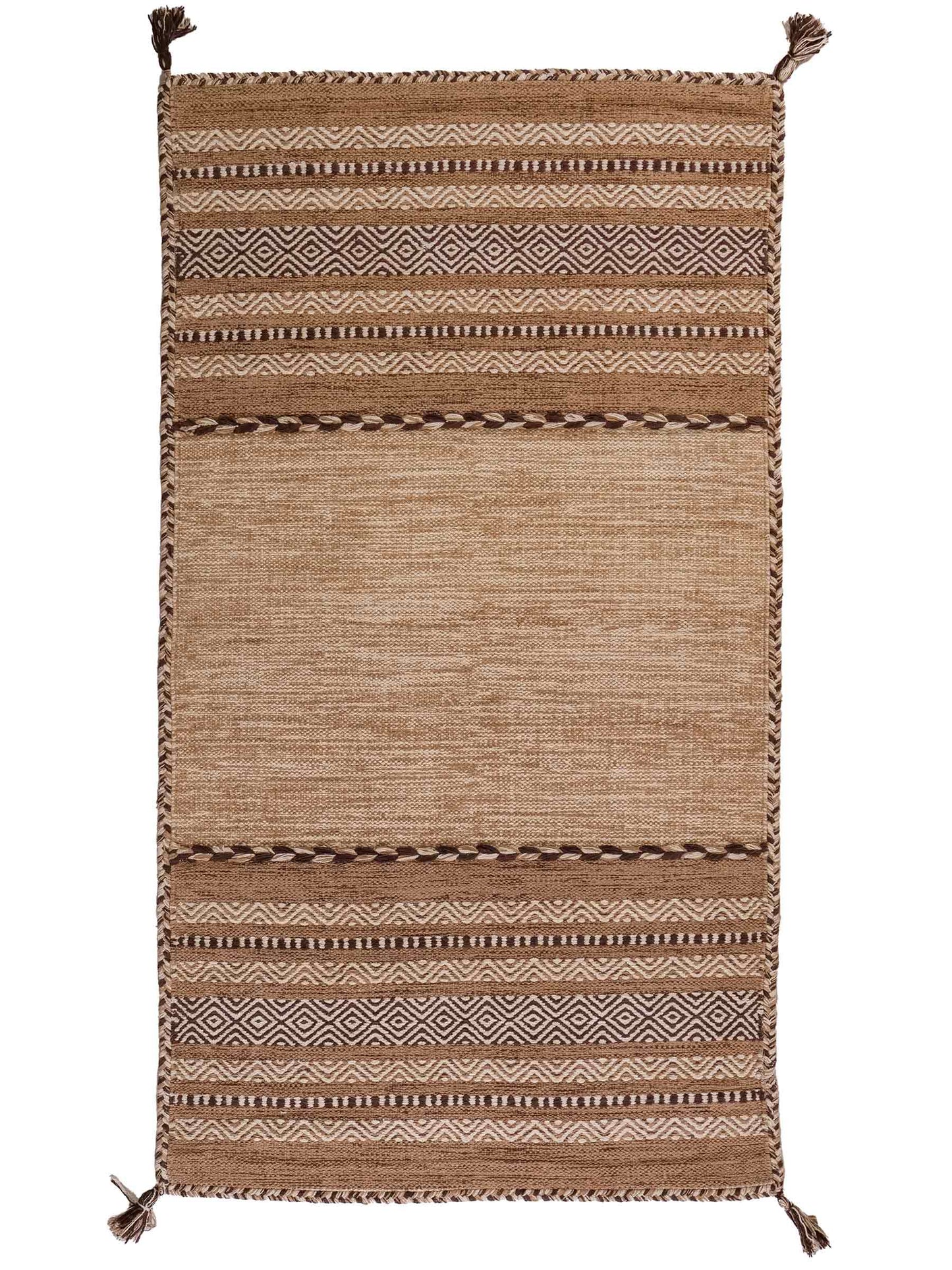 Handgewebter, moderner Indo Kelim Orientteppich von Khademi aus Baumwolle, beige. Geometrisches Design. Von Hand gewebt in Indien. Größe: 150x80cm. Teppichnummer: KB4-1657. Verkauf durch Jupiter Intl.