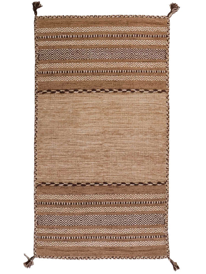 Handgewebter, moderner Indo Kelim Orientteppich von Khademi aus Baumwolle, beige. Geometrisches Design. Von Hand gewebt in Indien. Größe: 150x80cm. Teppichnummer: KB4-1657. Verkauf durch Jupiter Intl.