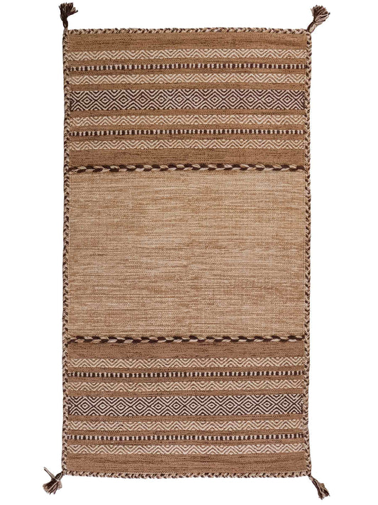 Handgewebter, moderner Indo Kelim Orientteppich von Khademi aus Baumwolle, beige. Geometrisches Design. Von Hand gewebt in Indien. Größe: 150x80cm. Teppichnummer: KB4-1657. Verkauf durch Jupiter Intl.