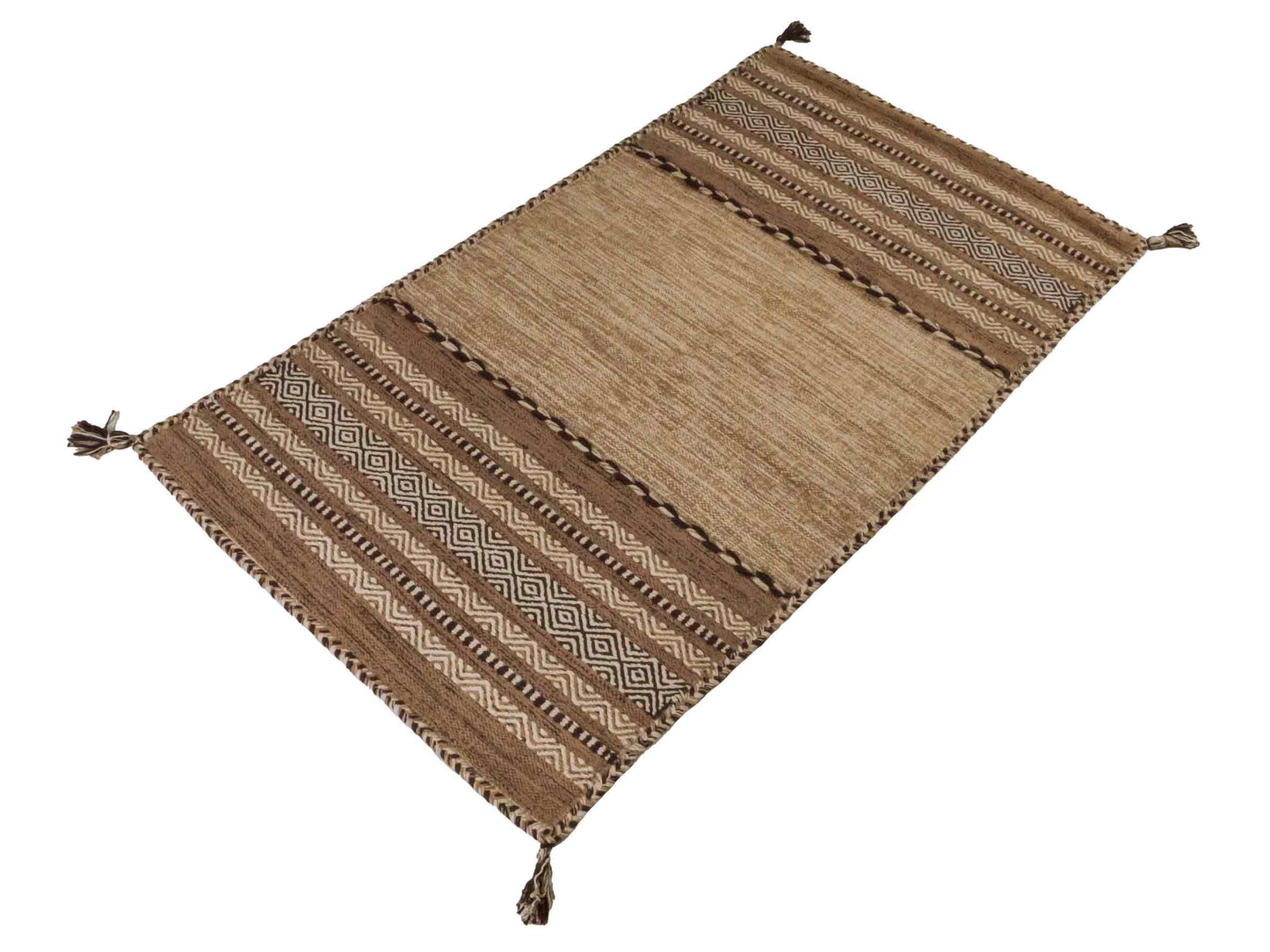 Handgewebter, moderner Indo Kelim Orientteppich von Khademi aus Baumwolle, beige. Geometrisches Design. Von Hand gewebt in Indien. Größe: 150x80cm. Teppichnummer: KB4-1657. Verkauf durch Jupiter Intl.
