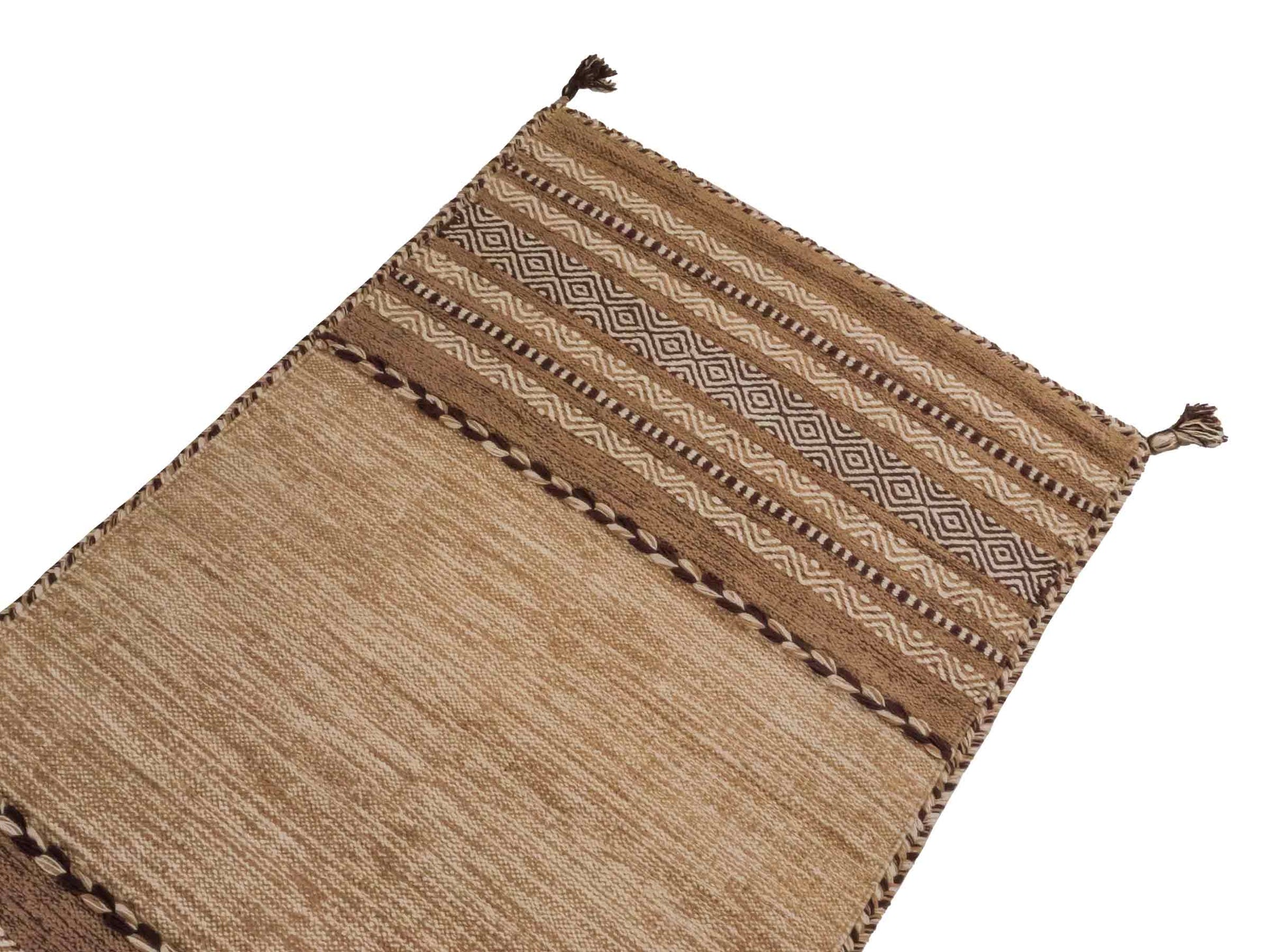 Handgewebter, moderner Indo Kelim Orientteppich von Khademi aus Baumwolle, beige. Geometrisches Design. Von Hand gewebt in Indien. Größe: 150x80cm. Teppichnummer: KB4-1657. Verkauf durch Jupiter Intl.