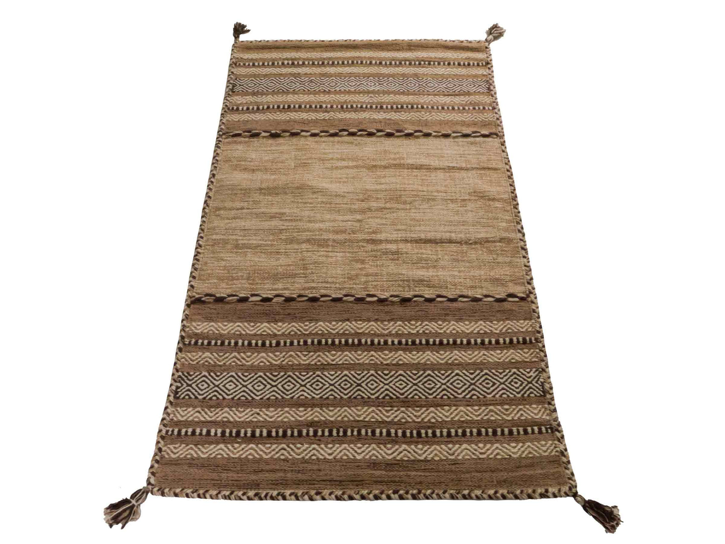 Handgewebter, moderner Indo Kelim Orientteppich von Khademi aus Baumwolle, beige. Geometrisches Design. Von Hand gewebt in Indien. Größe: 150x80cm. Teppichnummer: KB4-1657. Verkauf durch Jupiter Intl.