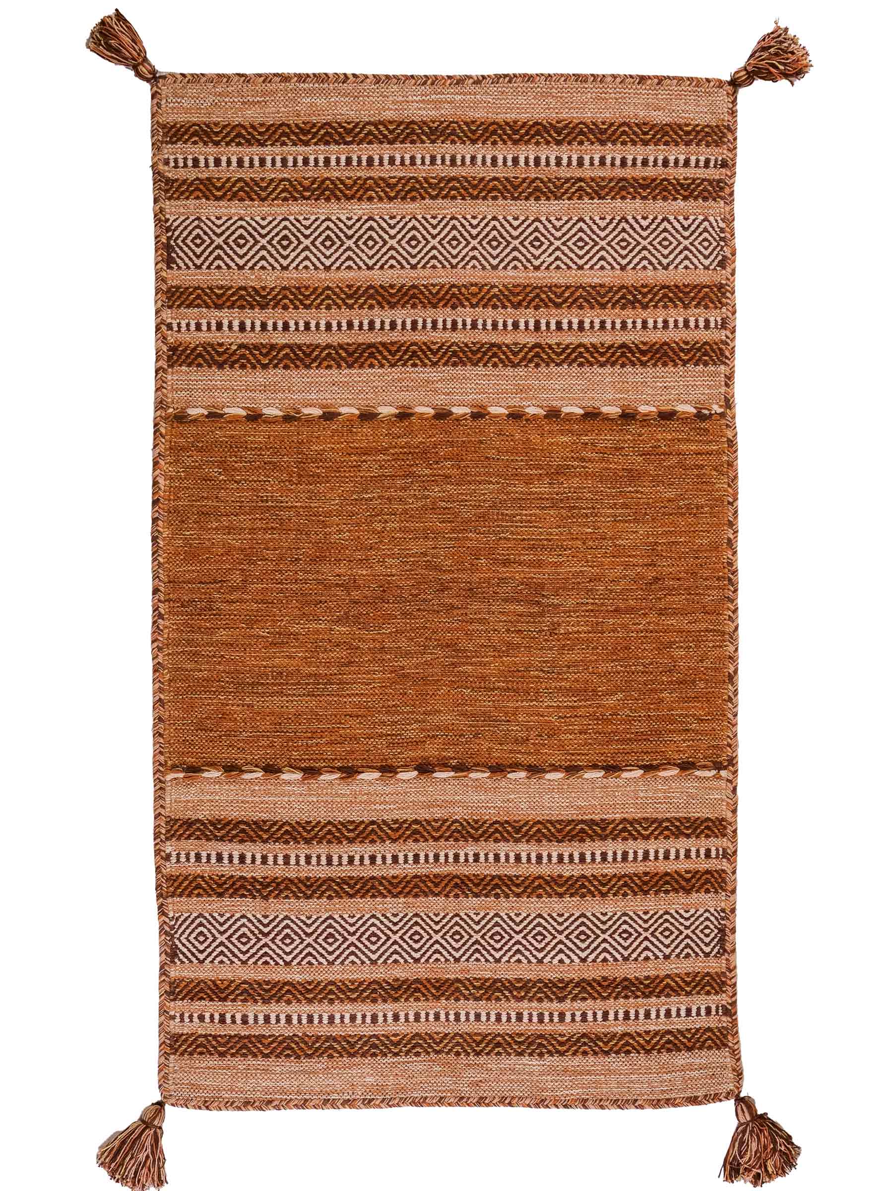 Handgewebter, moderner Indo Kelim Orientteppich von Khademi aus Baumwolle, braun. Geometrisches Design. Von Hand gewebt in Indien. Größe: 150x80cm. Teppichnummer: KB4-1658. Verkauf durch Jupiter Intl.