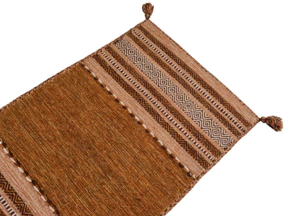 Handgewebter, moderner Indo Kelim Orientteppich von Khademi aus Baumwolle, braun. Geometrisches Design. Von Hand gewebt in Indien. Größe: 150x80cm. Teppichnummer: KB4-1658. Verkauf durch Jupiter Intl.