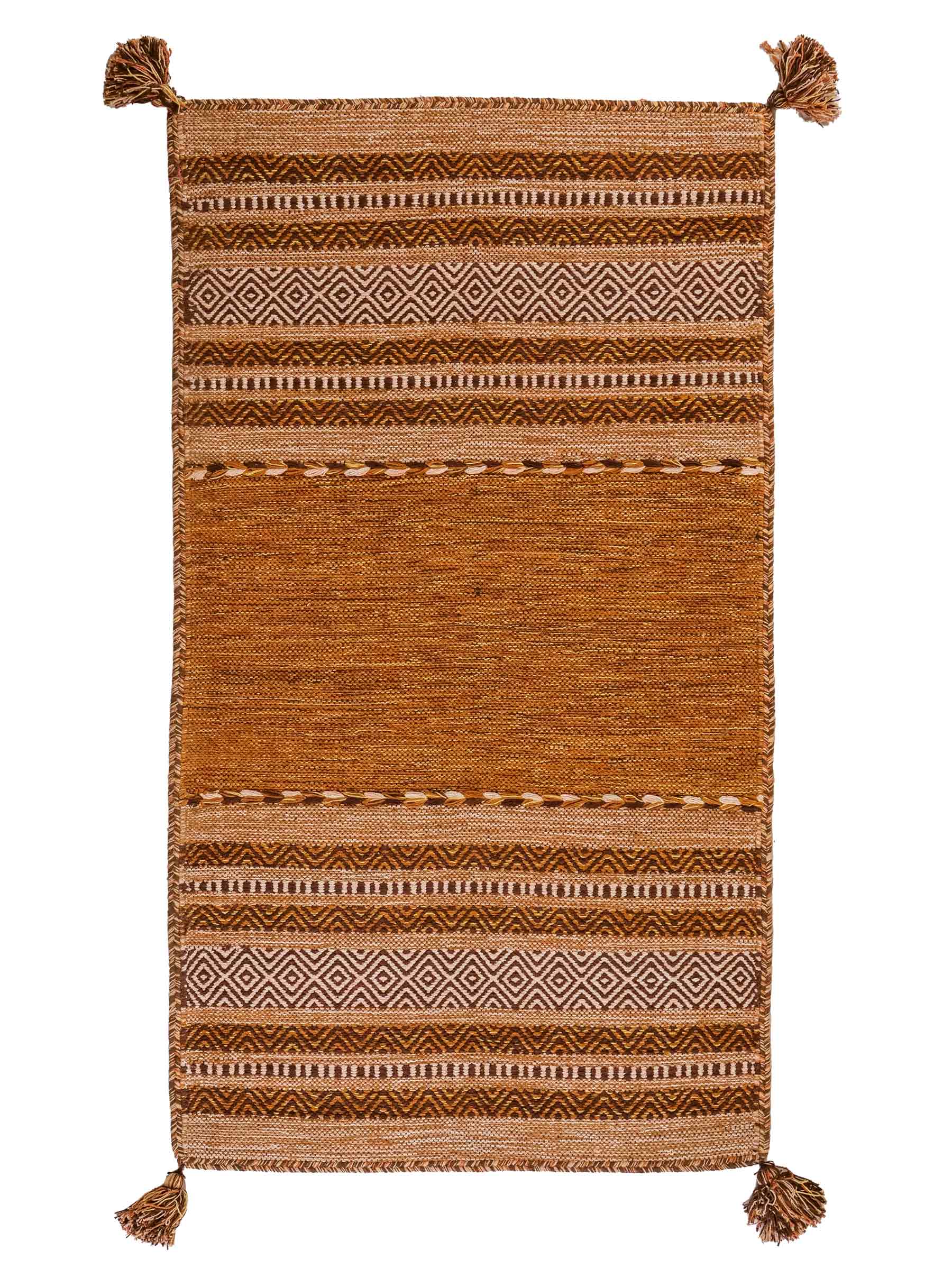 Handgewebter, moderner Indo Kelim Orientteppich von Khademi aus Baumwolle, braun. Geometrisches Design. Von Hand gewebt in Indien. Größe: 150x80cm. Teppichnummer: KB4-1659. Verkauf durch Jupiter Intl.