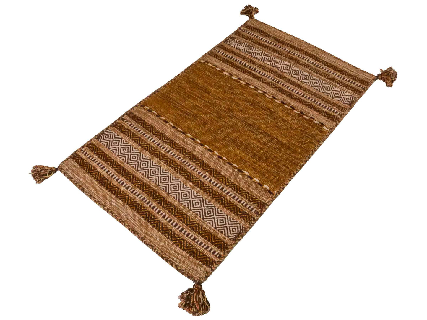 Handgewebter, moderner Indo Kelim Orientteppich von Khademi aus Baumwolle, braun. Geometrisches Design. Von Hand gewebt in Indien. Größe: 150x80cm. Teppichnummer: KB4-1659. Verkauf durch Jupiter Intl.