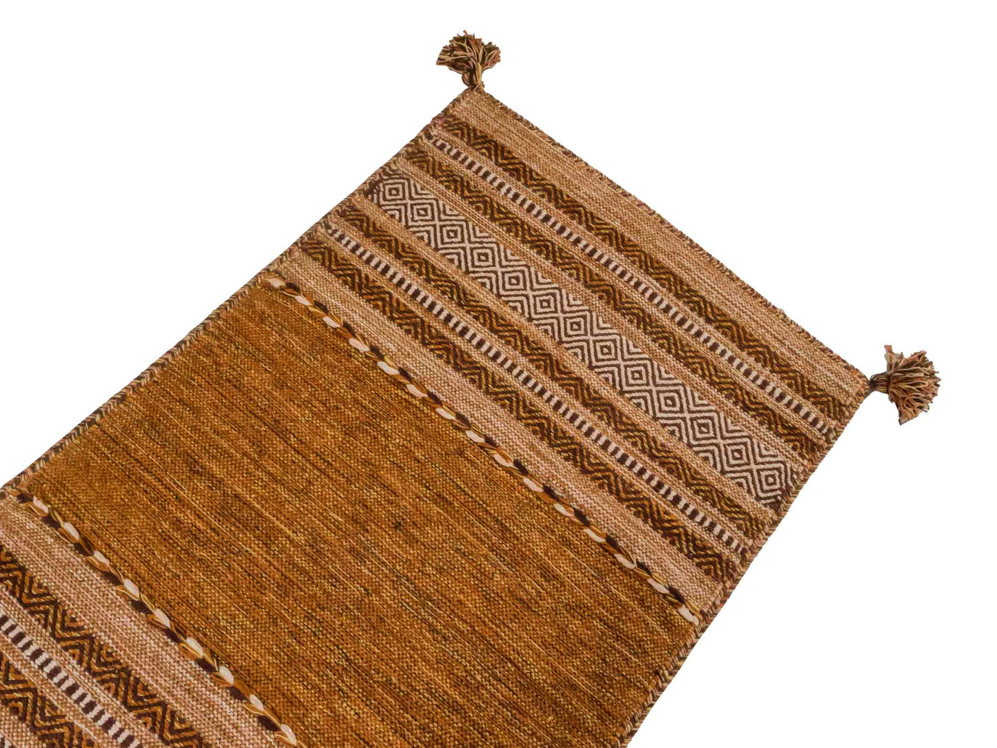 Handgewebter, moderner Indo Kelim Orientteppich von Khademi aus Baumwolle, braun. Geometrisches Design. Von Hand gewebt in Indien. Größe: 150x80cm. Teppichnummer: KB4-1659. Verkauf durch Jupiter Intl.