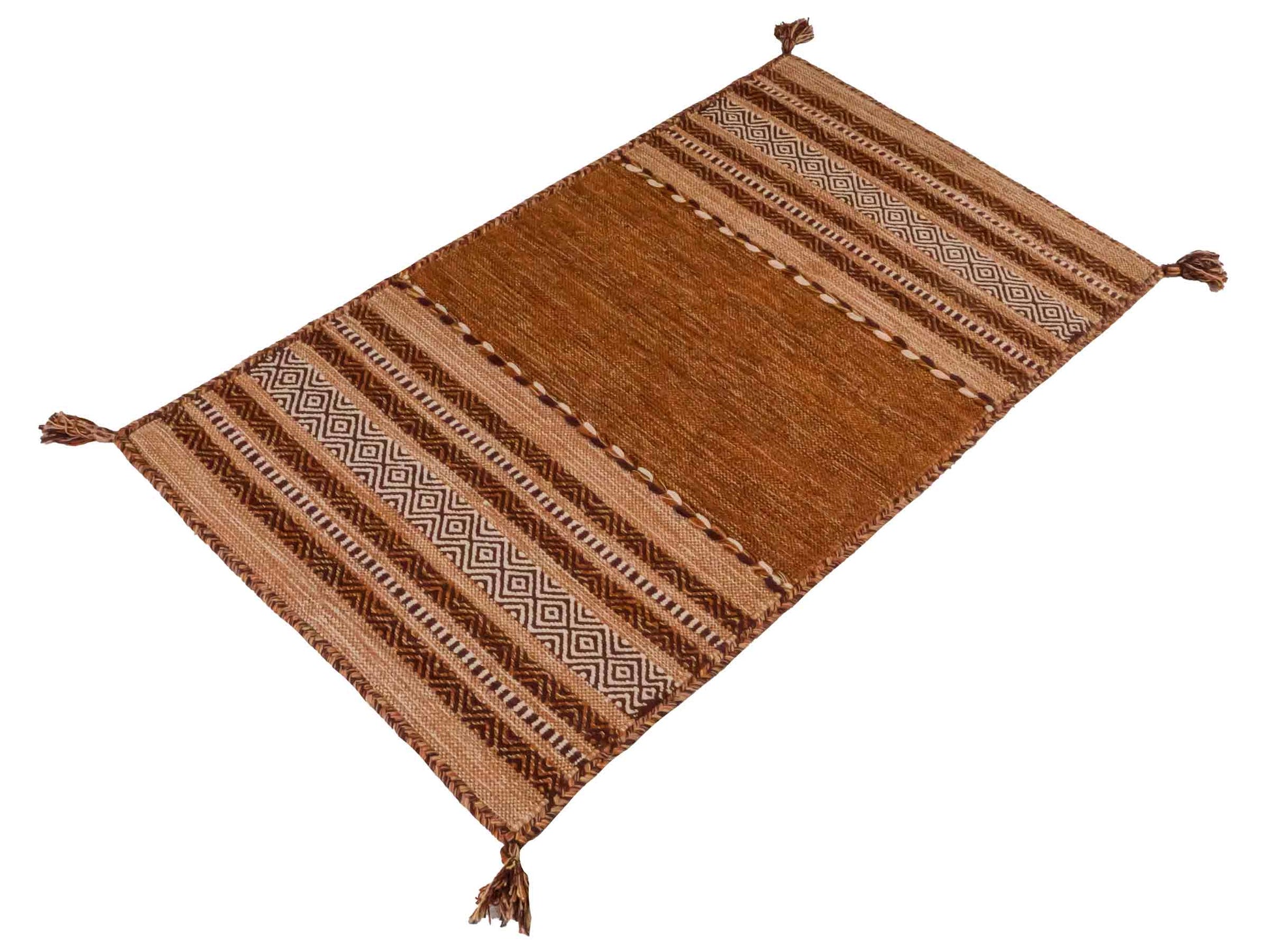 Handgewebter, moderner Indo Kelim Orientteppich von Khademi aus Baumwolle, braun. Geometrisches Design. Von Hand gewebt in Indien. Größe: 150x80cm. Teppichnummer: KB4-1660. Verkauf durch Jupiter Intl.