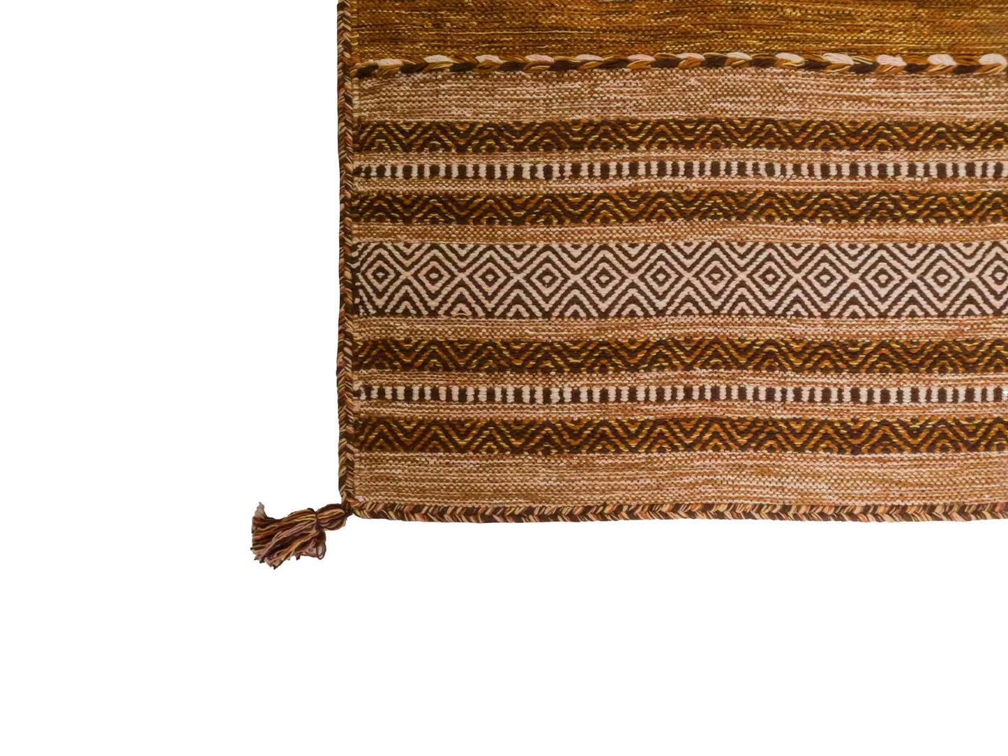 Handgewebter, moderner Indo Kelim Orientteppich von Khademi aus Baumwolle, braun. Geometrisches Design. Von Hand gewebt in Indien. Größe: 150x80cm. Teppichnummer: KB4-1661. Verkauf durch Jupiter Intl.