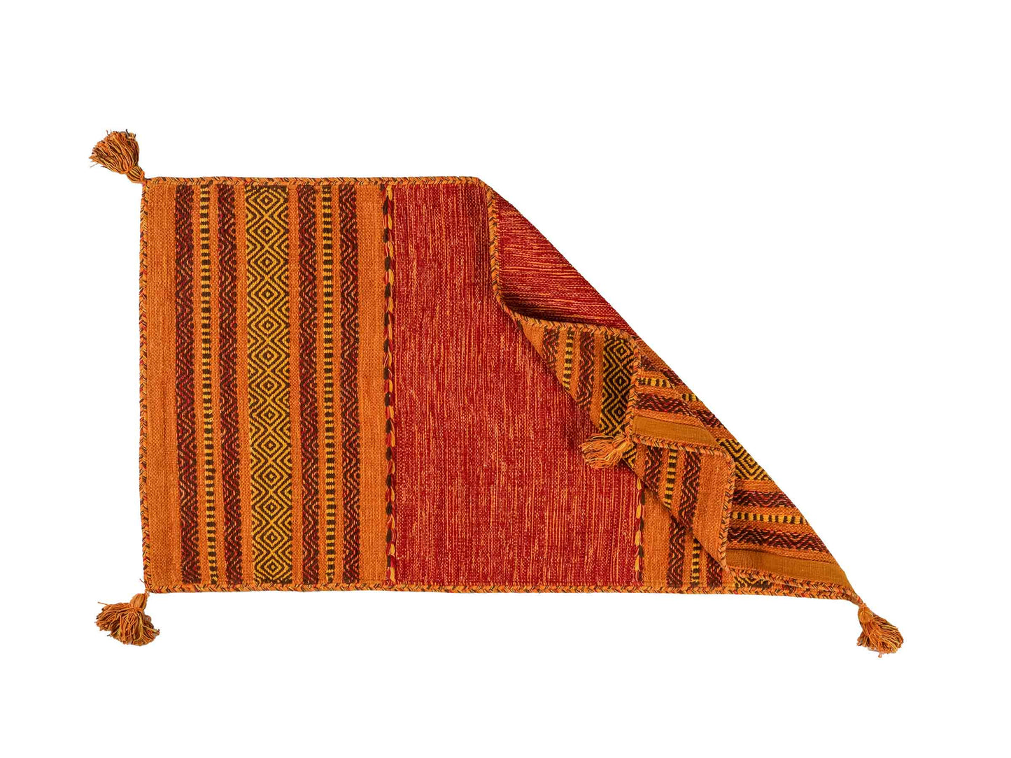 Handgewebter, moderner Indo Kelim Orientteppich von Khademi aus Baumwolle, orange. Geometrisches Design. Von Hand gewebt in Indien. Größe: 150x80cm. Teppichnummer: KB4-1652. Verkauf durch Jupiter Intl.