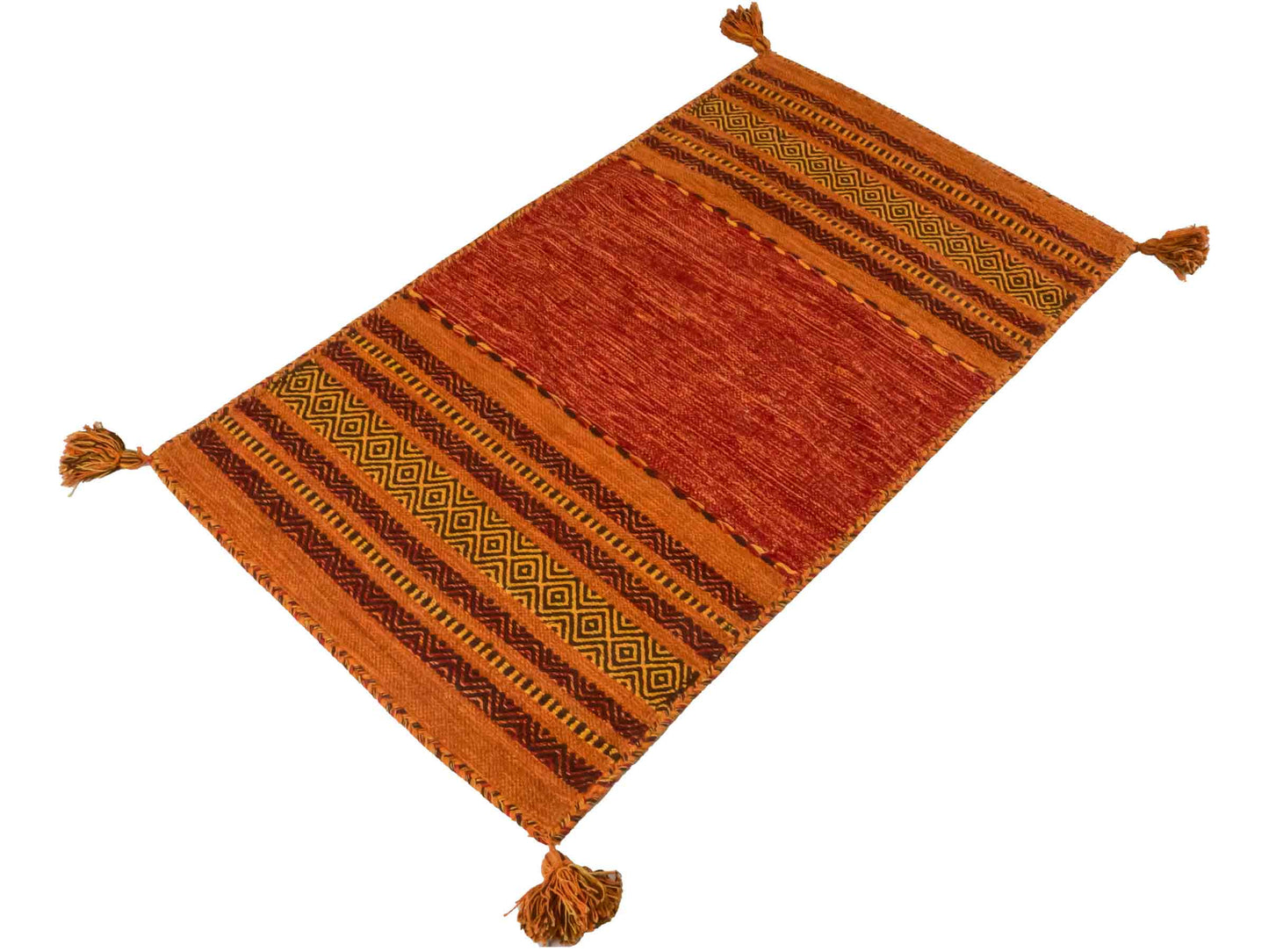 Handgewebter, moderner Indo Kelim Orientteppich von Khademi aus Baumwolle, orange. Geometrisches Design. Von Hand gewebt in Indien. Größe: 150x80cm. Teppichnummer: KB4-1652. Verkauf durch Jupiter Intl.