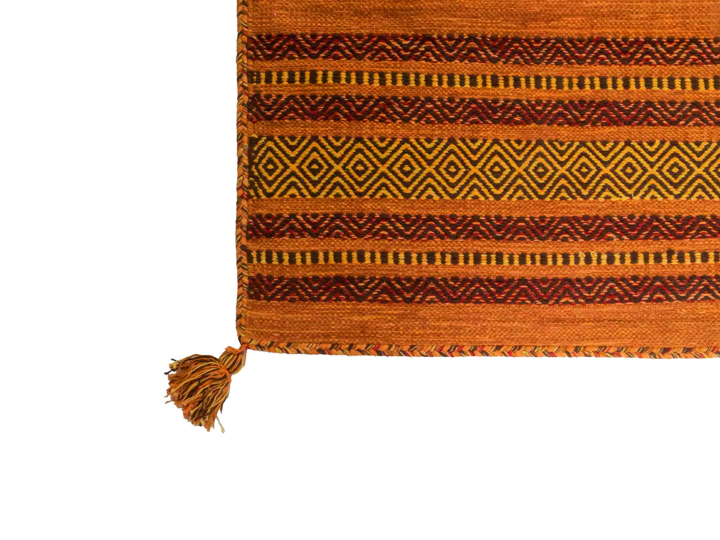 Handgewebter, moderner Indo Kelim Orientteppich von Khademi aus Baumwolle, orange. Geometrisches Design. Von Hand gewebt in Indien. Größe: 150x80cm. Teppichnummer: KB4-1652. Verkauf durch Jupiter Intl.