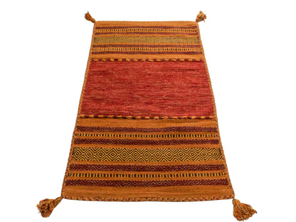 Handgewebter, moderner Indo Kelim Orientteppich von Khademi aus Baumwolle, orange. Geometrisches Design. Von Hand gewebt in Indien. Größe: 150x80cm. Teppichnummer: KB4-1653. Verkauf durch Jupiter Intl.