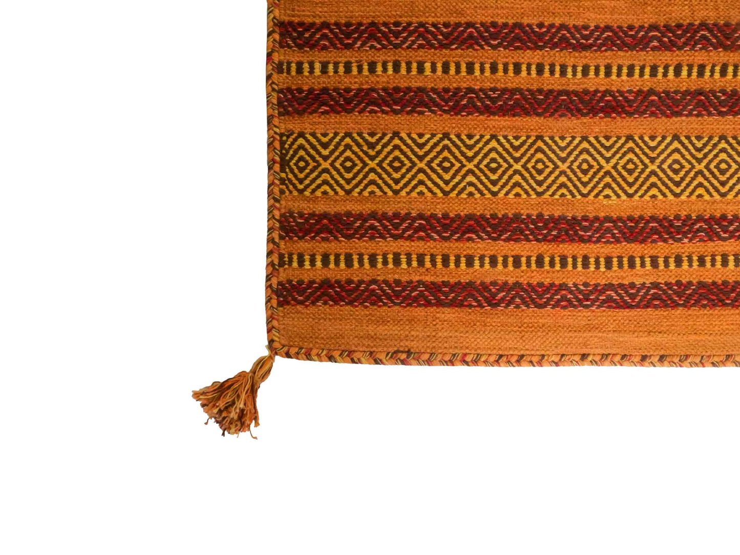 Handgewebter, moderner Indo Kelim Orientteppich von Khademi aus Baumwolle, orange. Geometrisches Design. Von Hand gewebt in Indien. Größe: 150x80cm. Teppichnummer: KB4-1653. Verkauf durch Jupiter Intl.