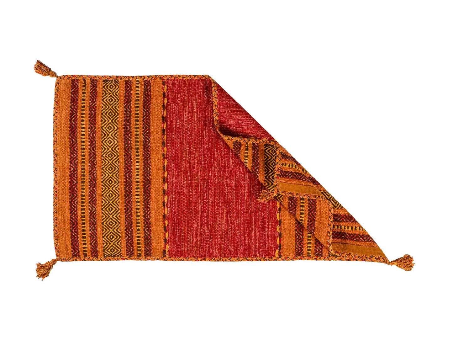 Handgewebter, moderner Indo Kelim Orientteppich von Khademi aus Baumwolle, orange. Geometrisches Design. Von Hand gewebt in Indien. Größe: 150x80cm. Teppichnummer: KB4-1654. Verkauf durch Jupiter Intl.