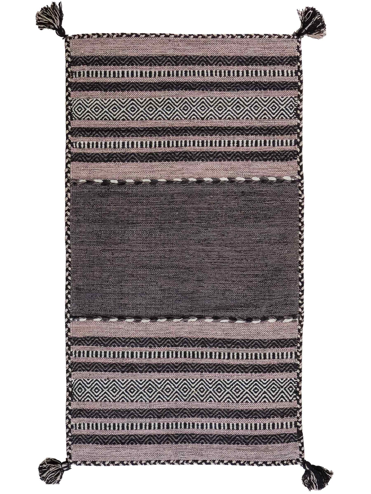 Handgewebter, moderner Indo Kelim Orientteppich von Khademi aus Baumwolle, navy. Geometrisches Design. Von Hand gewebt in Indien. Größe: 152x76cm. Teppichnummer: KB4-1648. Verkauf durch Jupiter Intl.