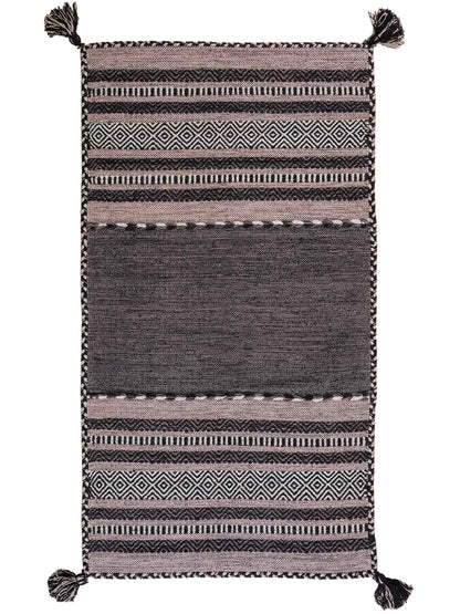 Handgewebter, moderner Indo Kelim Orientteppich von Khademi aus Baumwolle, navy. Geometrisches Design. Von Hand gewebt in Indien. Größe: 152x76cm. Teppichnummer: KB4-1648. Verkauf durch Jupiter Intl.