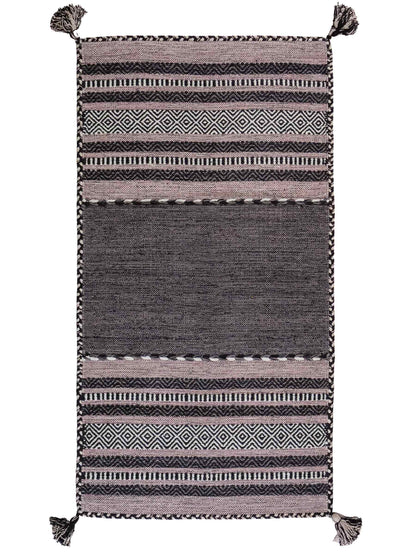 Handgewebter, moderner Indo Kelim Orientteppich von Khademi aus Baumwolle, navy. Geometrisches Design. Von Hand gewebt in Indien. Größe: 152x76cm. Teppichnummer: KB4-1649. Verkauf durch Jupiter Intl.