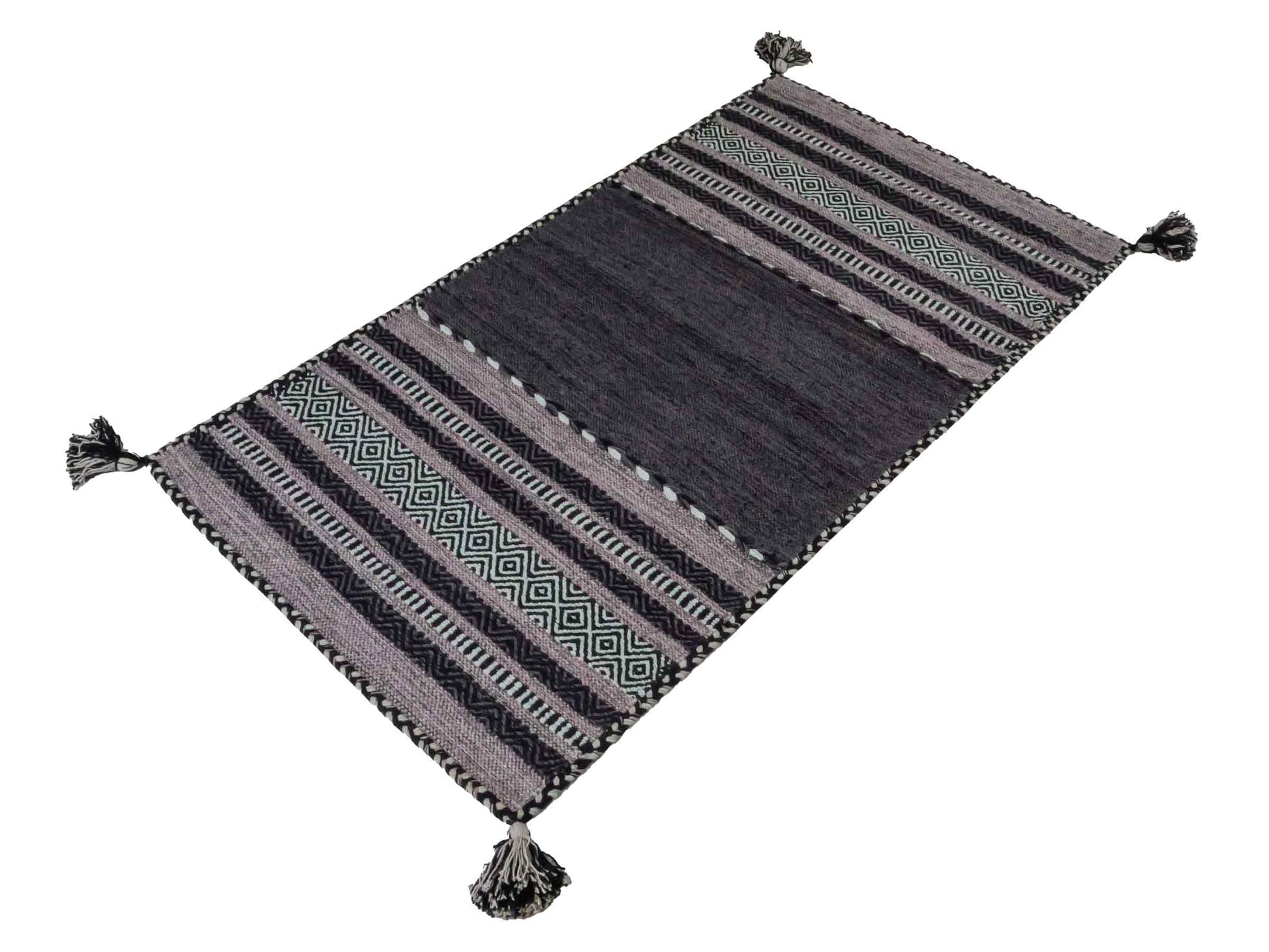 Handgewebter, moderner Indo Kelim Orientteppich von Khademi aus Baumwolle, navy. Geometrisches Design. Von Hand gewebt in Indien. Größe: 152x76cm. Teppichnummer: KB4-1649. Verkauf durch Jupiter Intl.